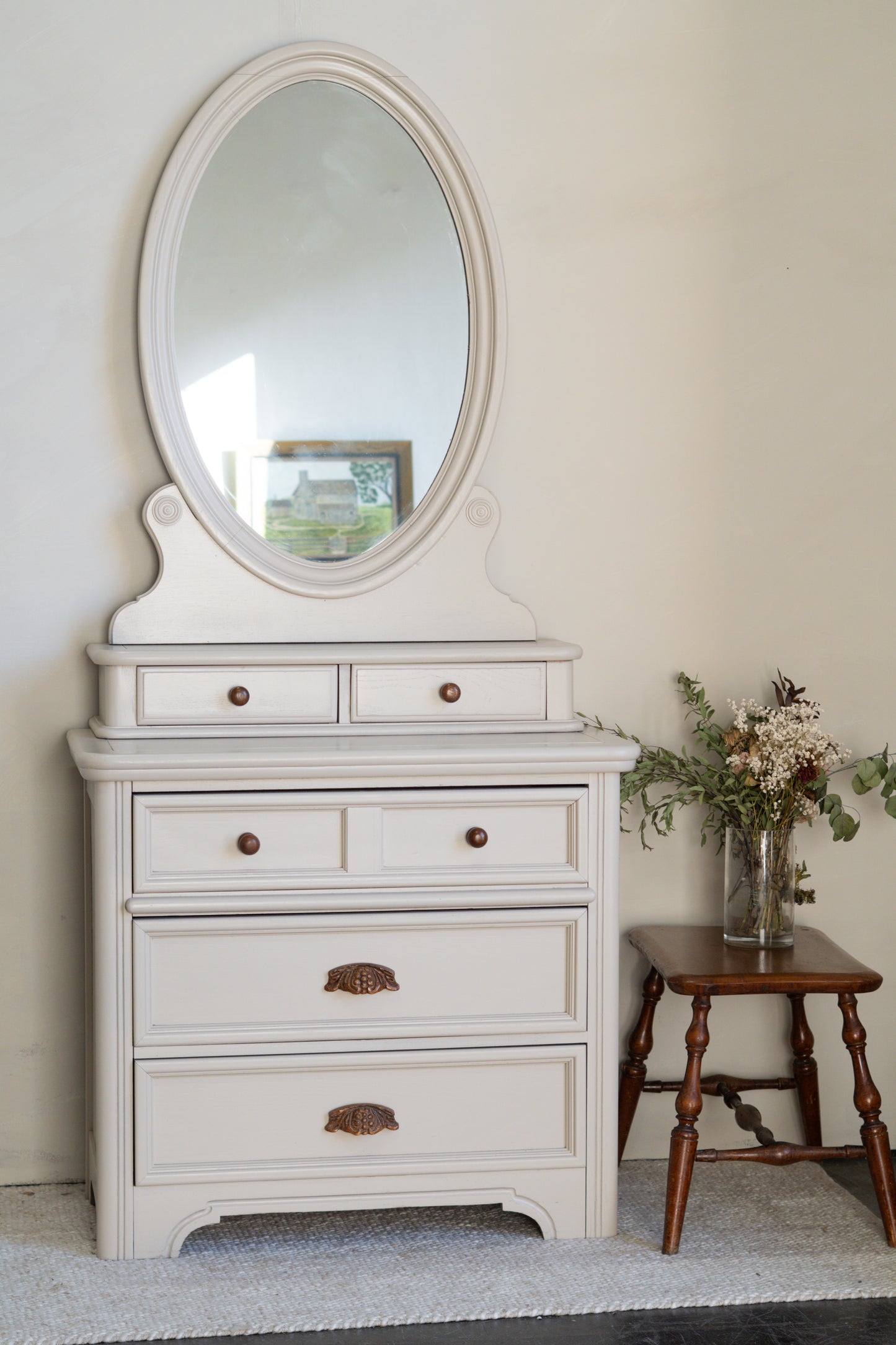 Reburbished Vanity Dresser with Oval Mirorr