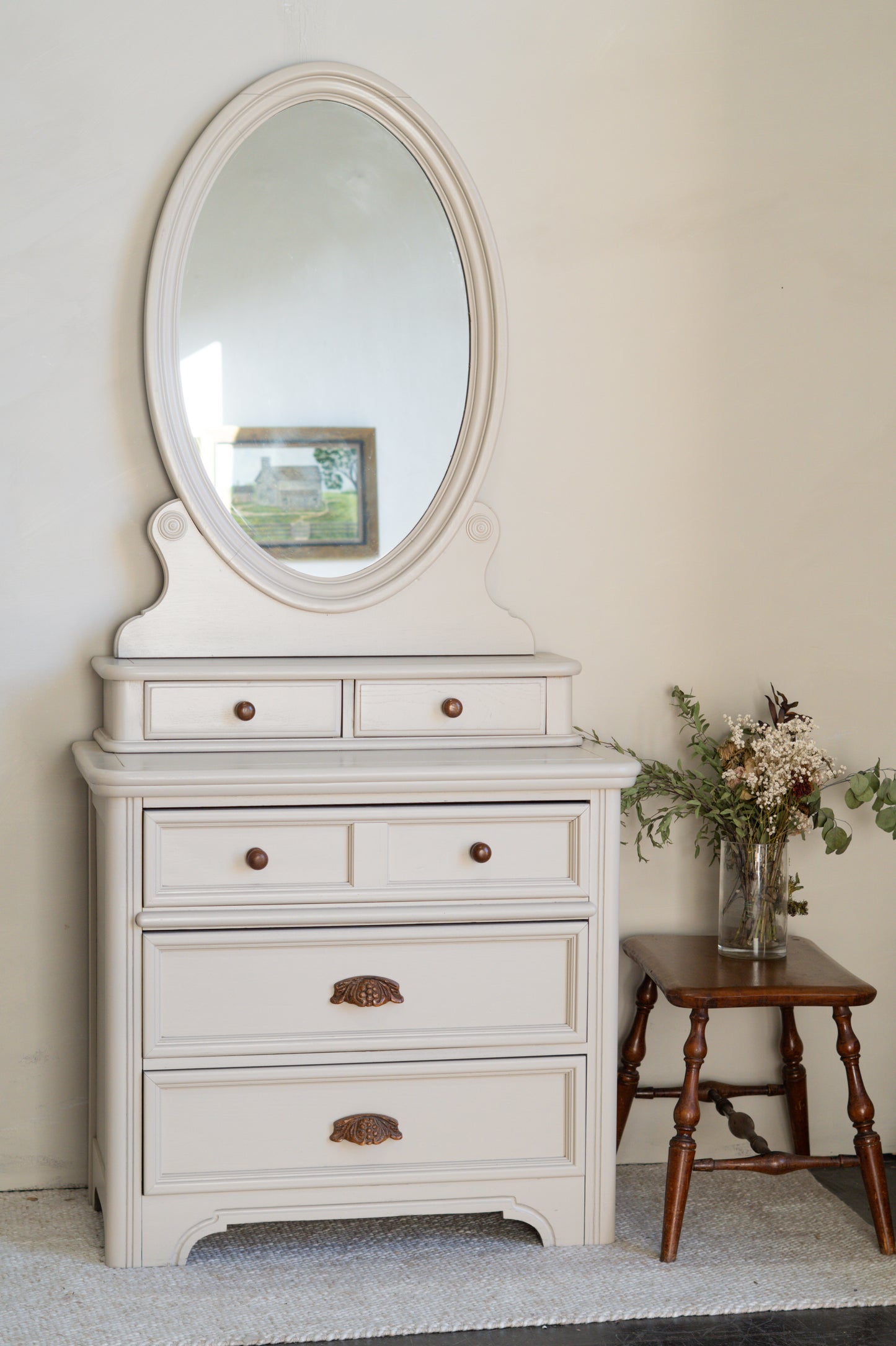 Reburbished Vanity Dresser with Oval Mirorr