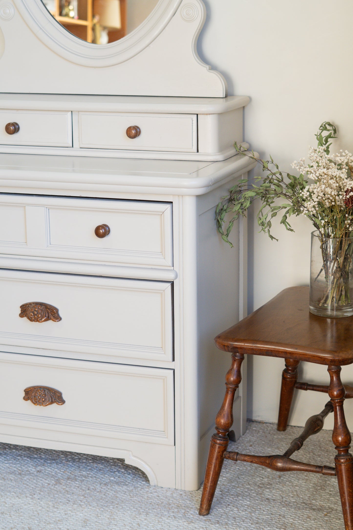 Reburbished Vanity Dresser with Oval Mirorr