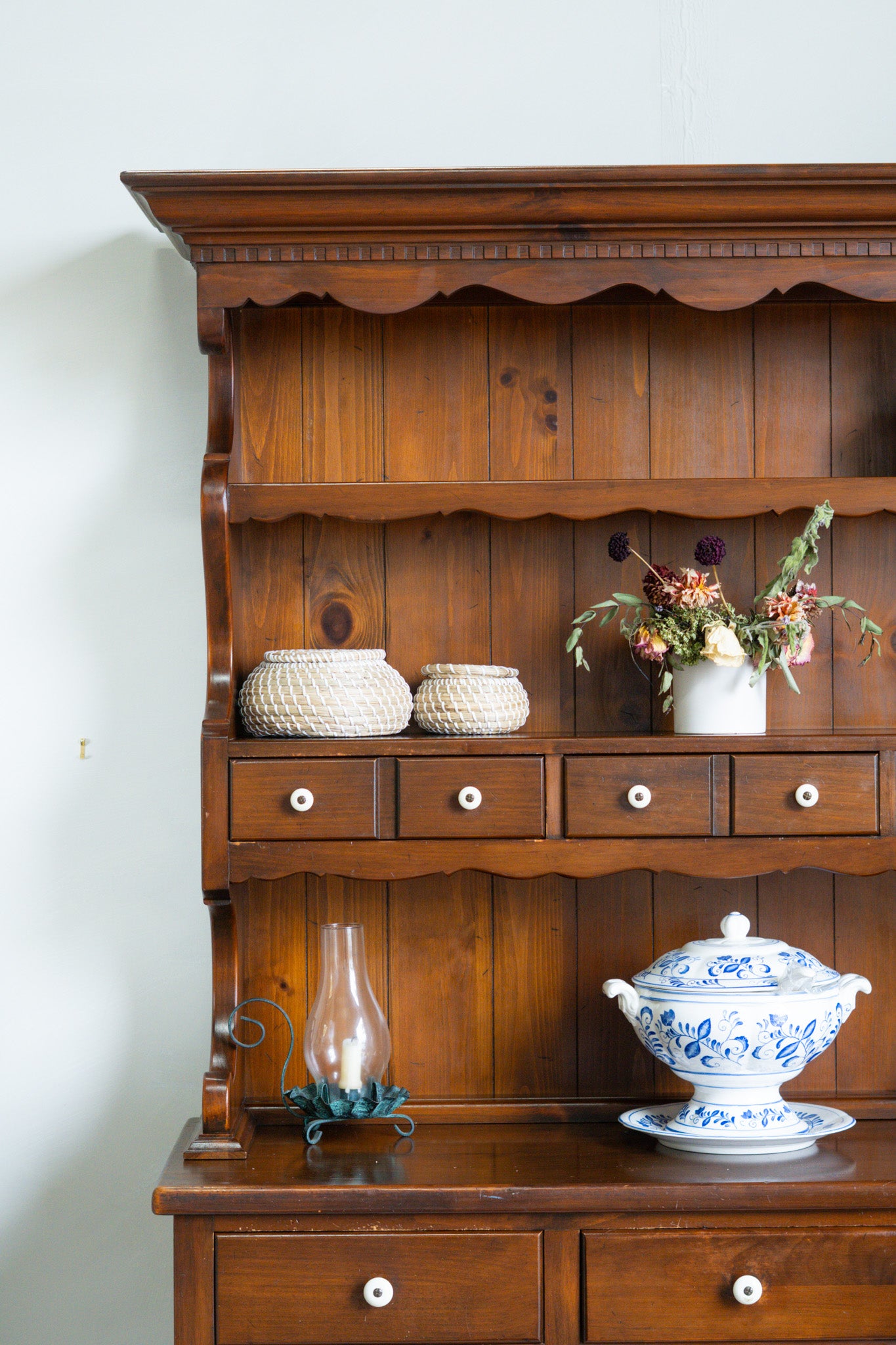 STUNNING Vintage Ethan Allen hutch built with antique pine wood