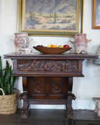 Antique Carved Gothic Revival Draw-Leaf Table