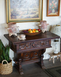 Antique Carved Gothic Revival Draw-Leaf Table