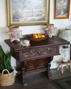 Antique Carved Gothic Revival Draw-Leaf Table