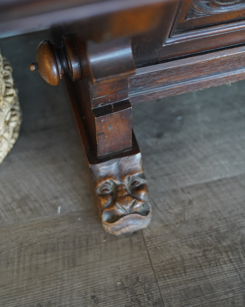 Antique Carved Gothic Revival Draw-Leaf Table