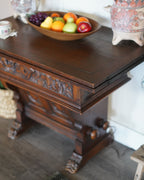 Antique Carved Gothic Revival Draw-Leaf Table
