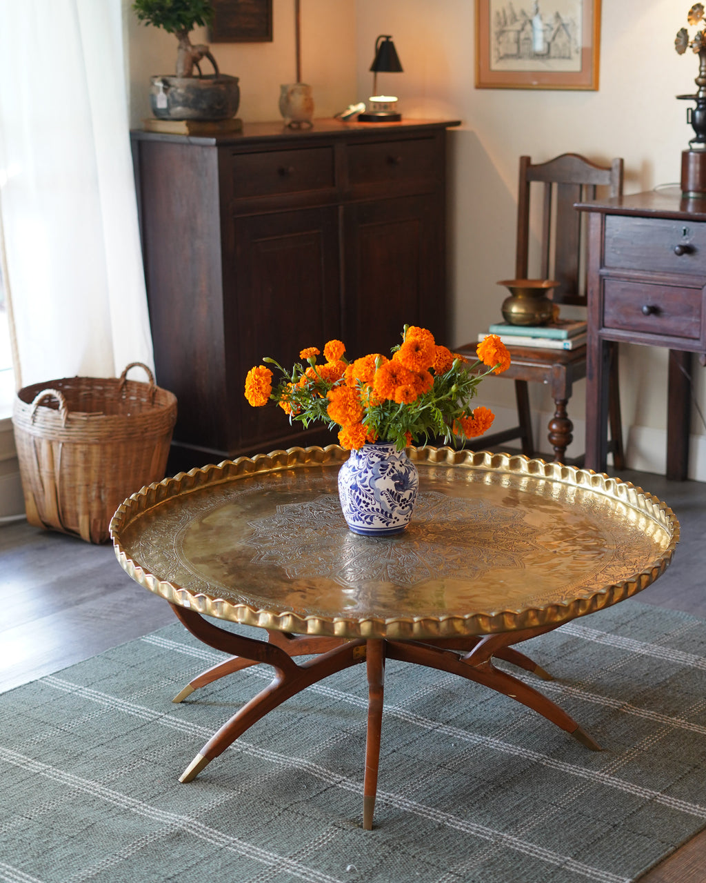 Vintage MCM Moroccan-Style Brass Coffee Table