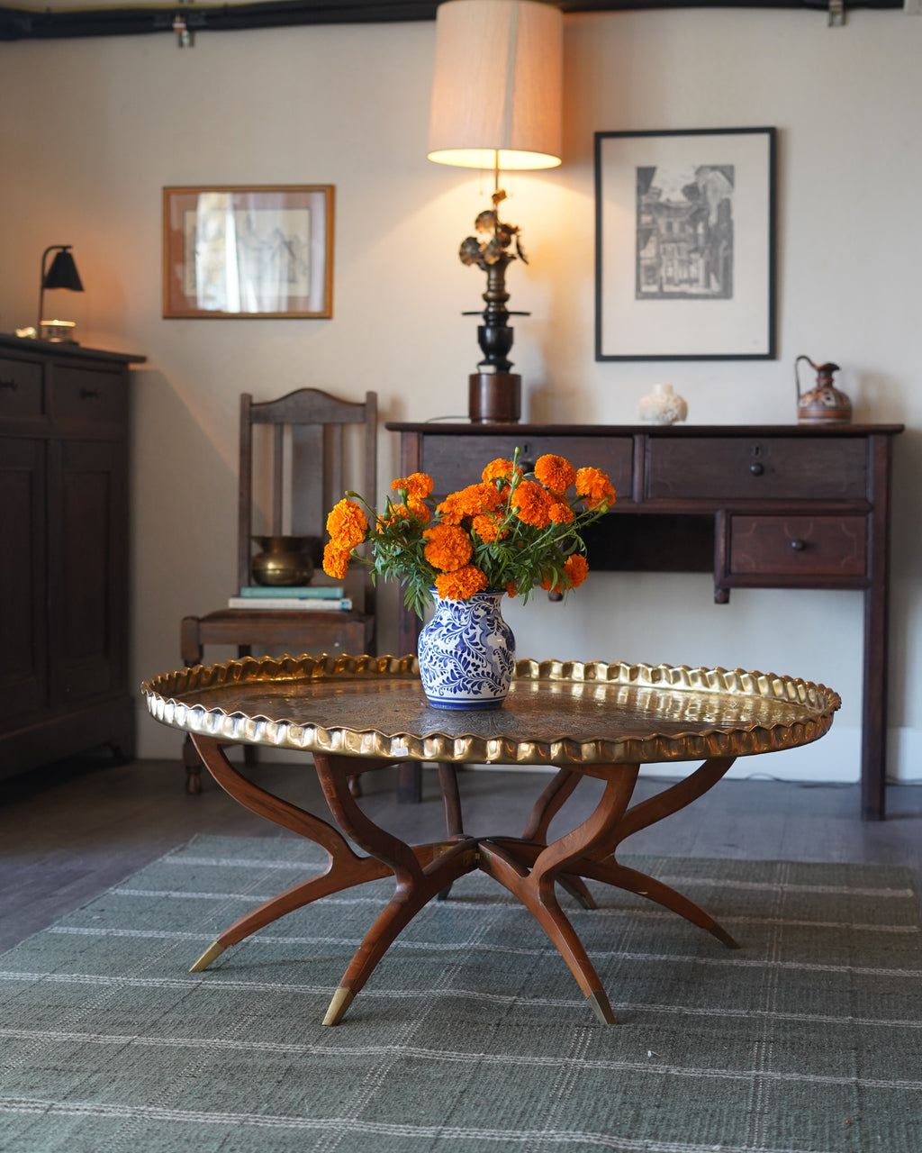 Vintage MCM Moroccan-Style Brass Coffee Table
