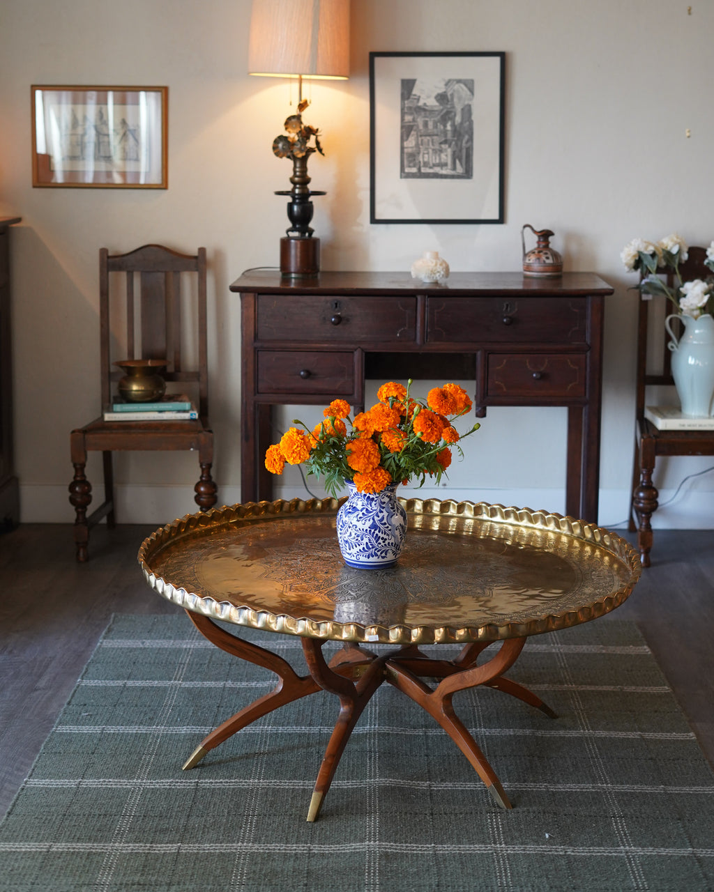 Vintage MCM Moroccan-Style Brass Coffee Table
