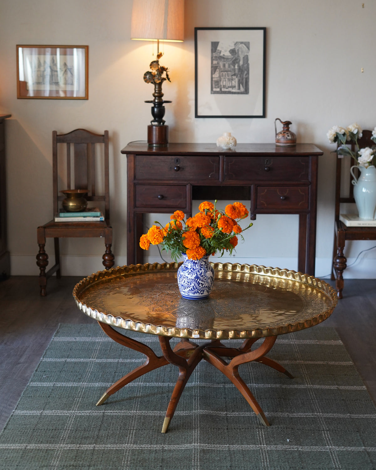 Vintage MCM Moroccan-Style Brass Coffee Table