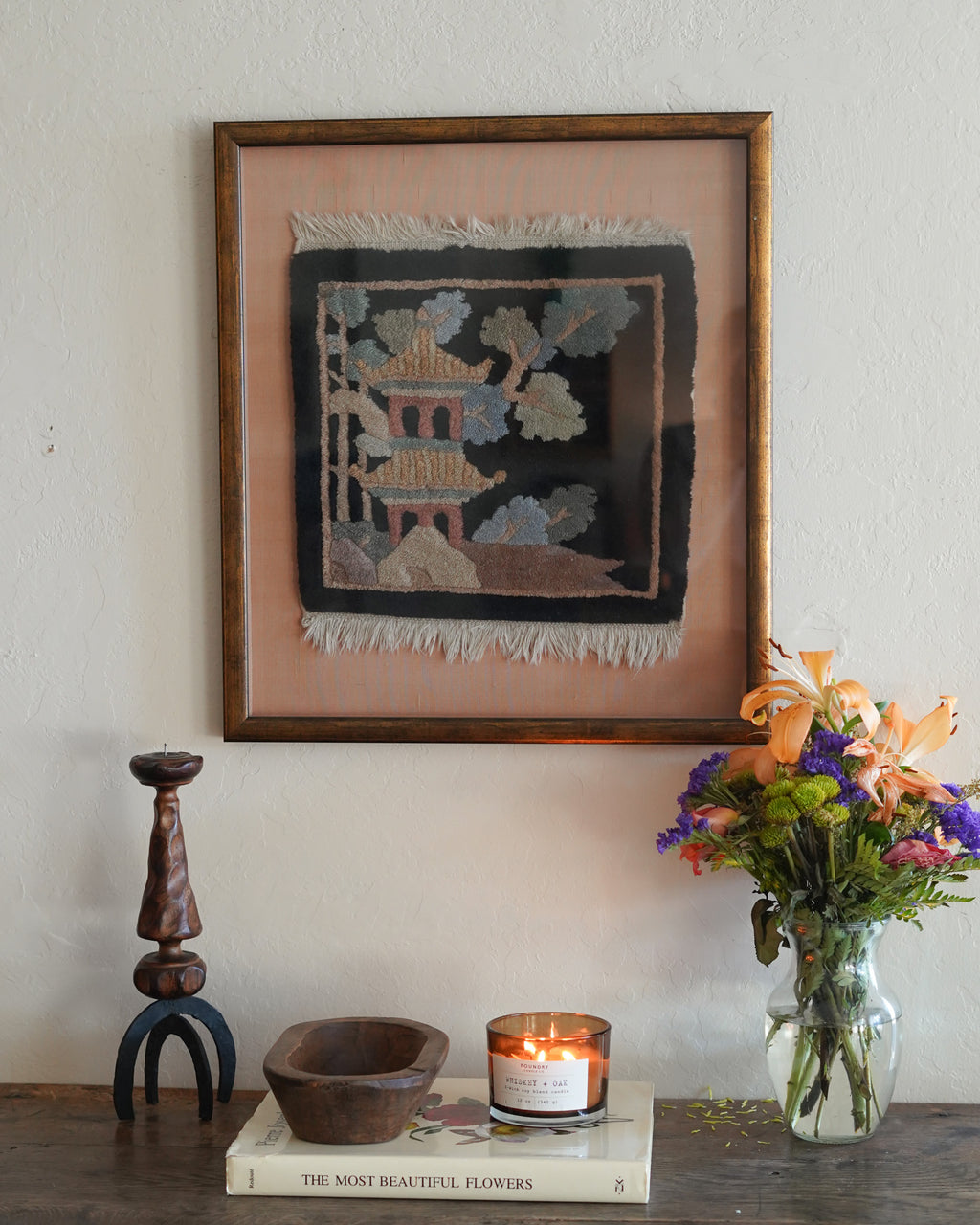 Pagoda Hooked Textile Art Panel — Lot 16