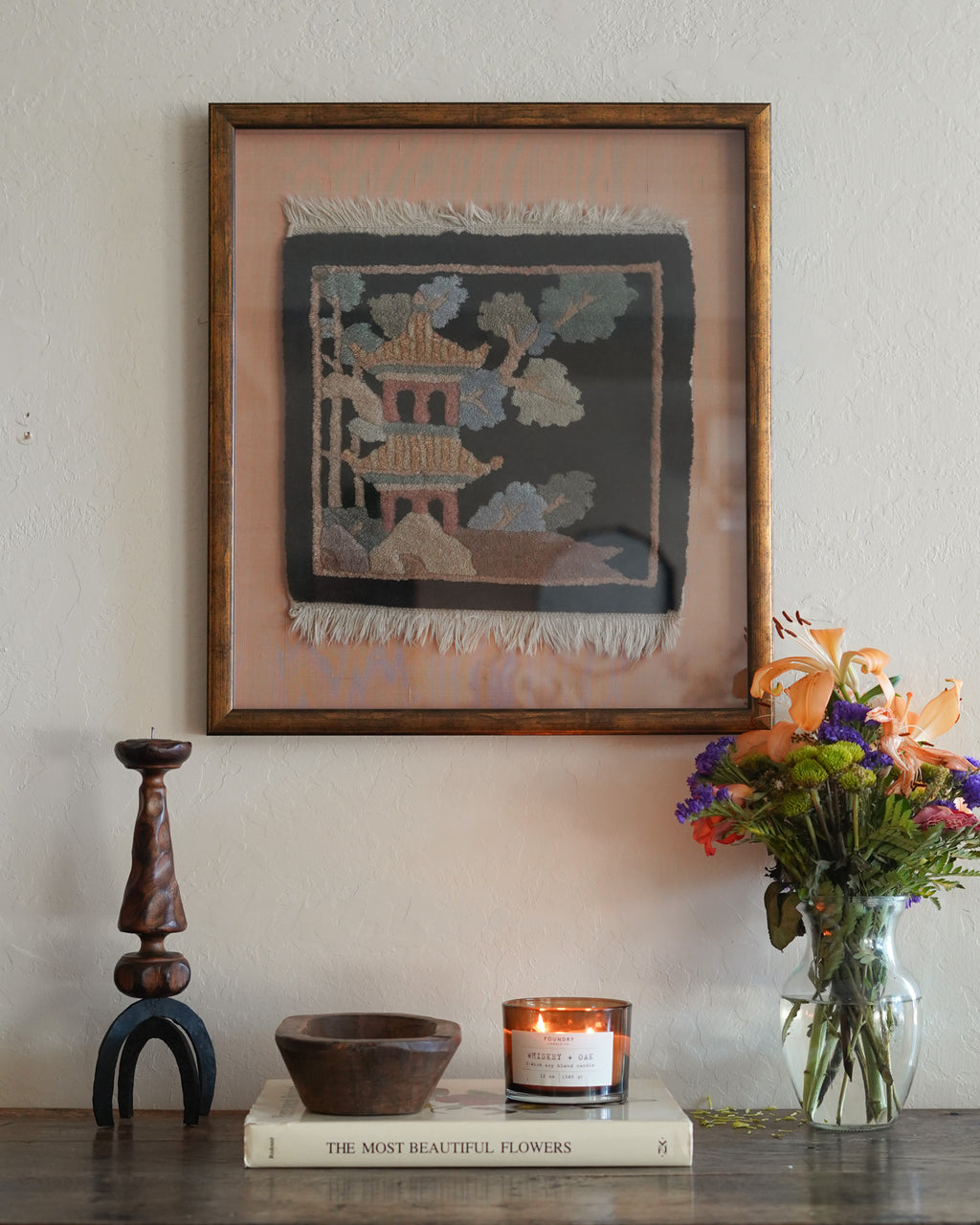 Pagoda Hooked Textile Art Panel — Lot 16