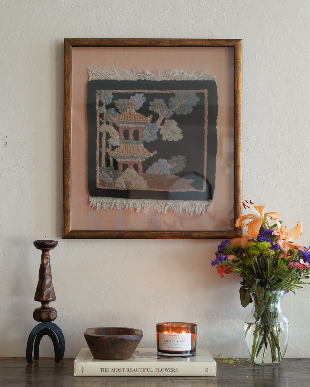 Pagoda Hooked Textile Art Panel — Lot 16