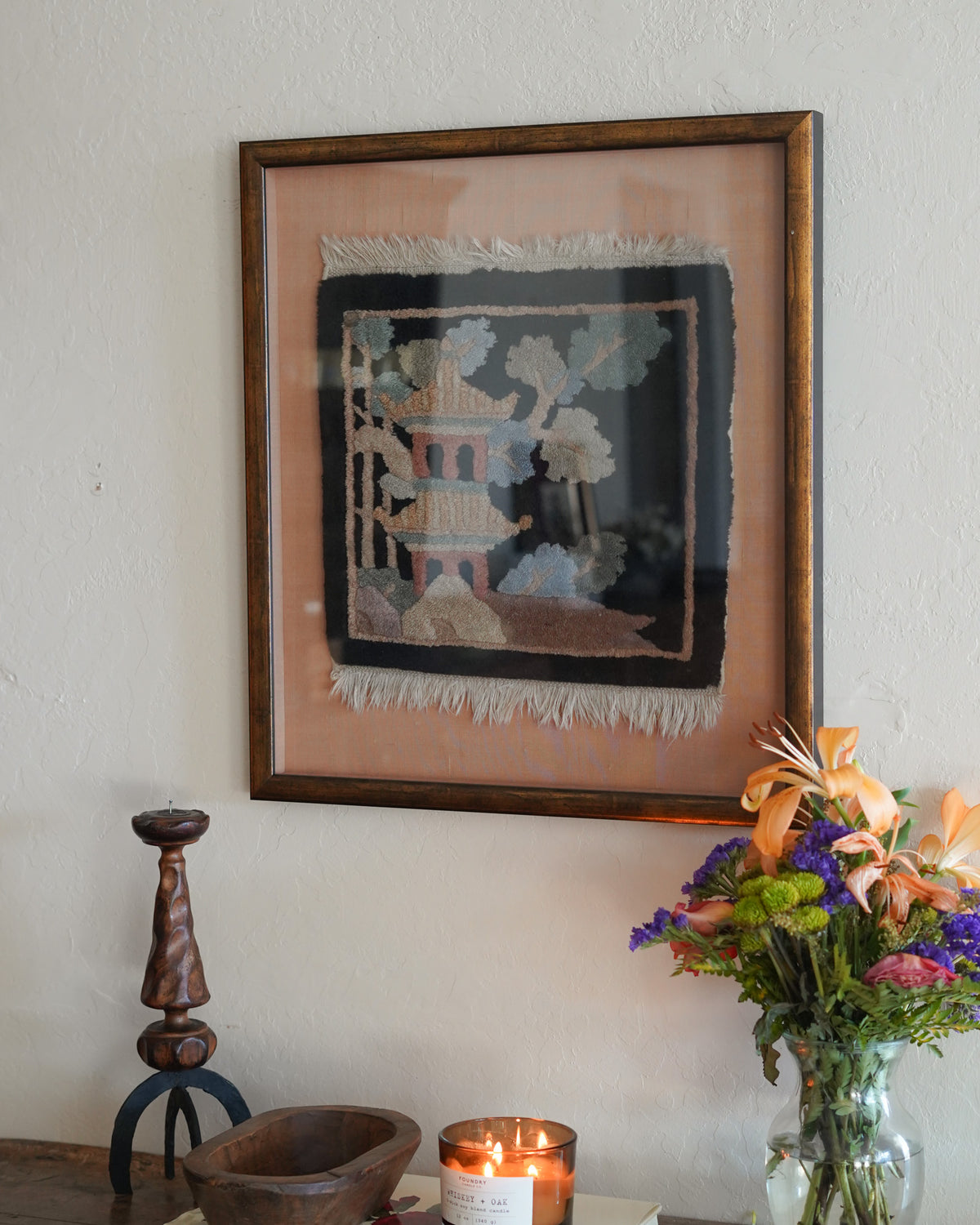 Pagoda Hooked Textile Art Panel — Lot 16