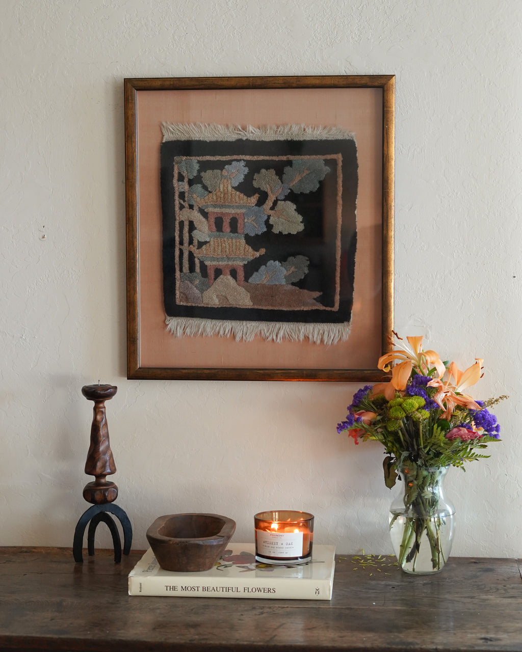 Pagoda Hooked Textile Art Panel — Lot 16
