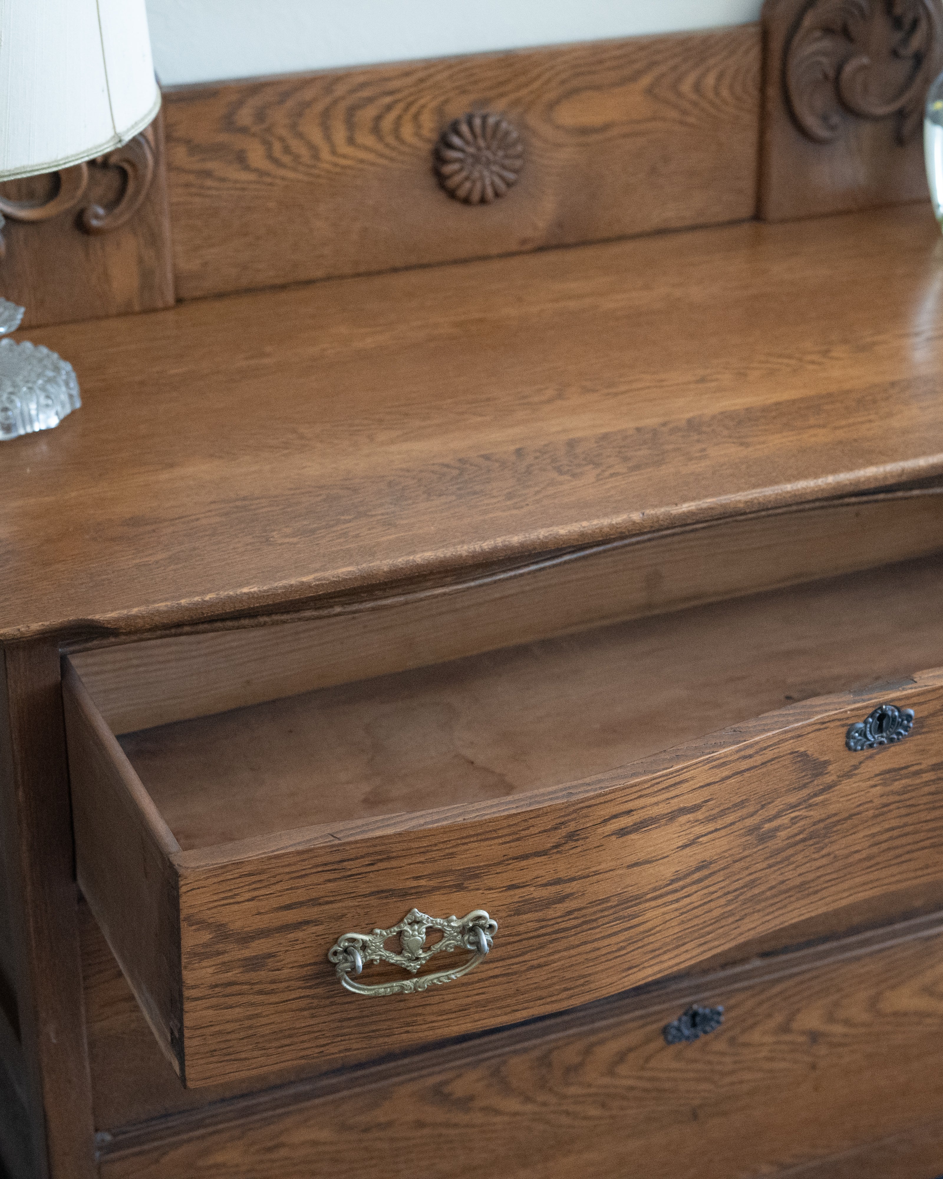 Antique Oak Three-Drawer Dresser with Original Mirror | c. 1900