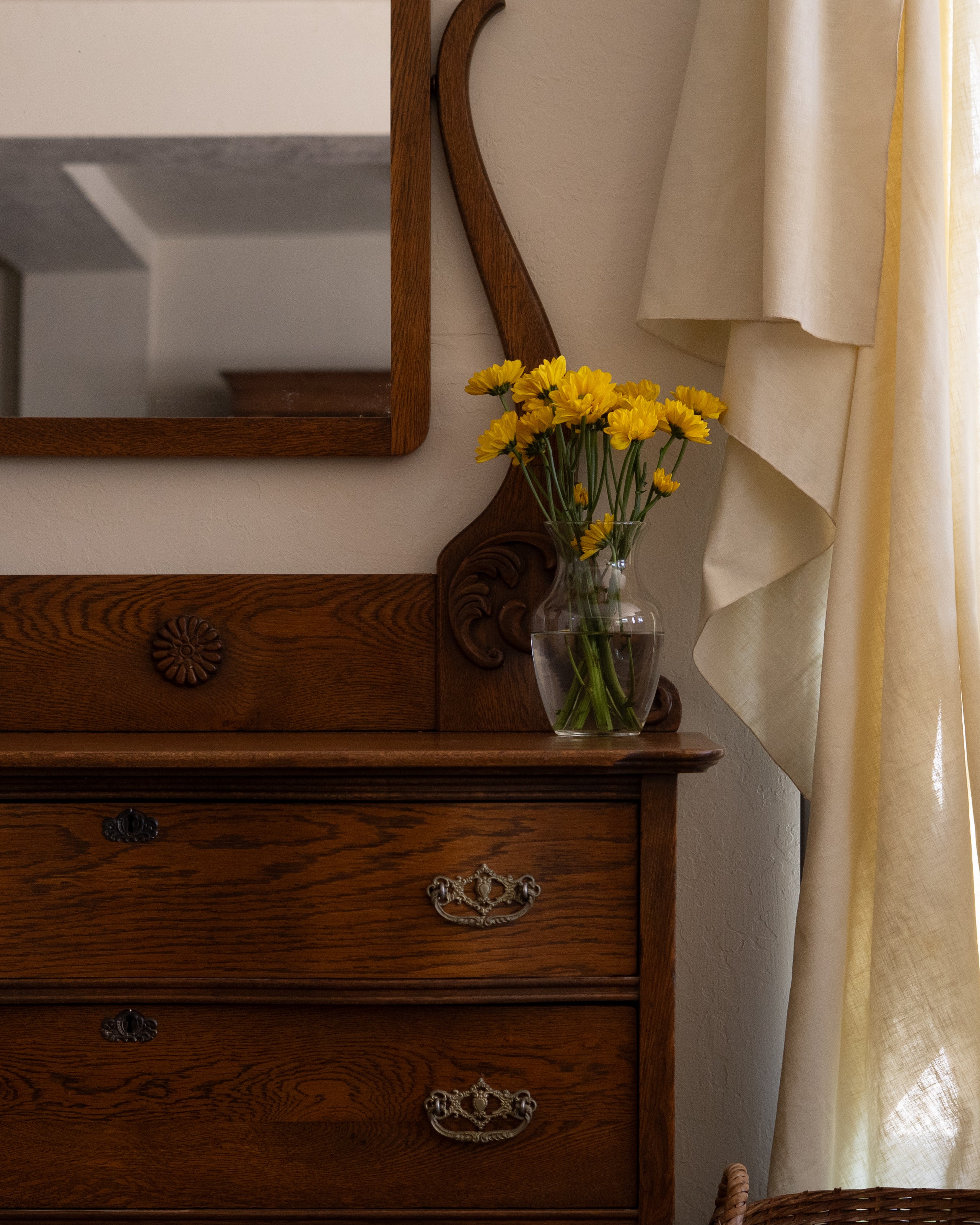 Antique Oak Three-Drawer Dresser with Original Mirror | c. 1900
