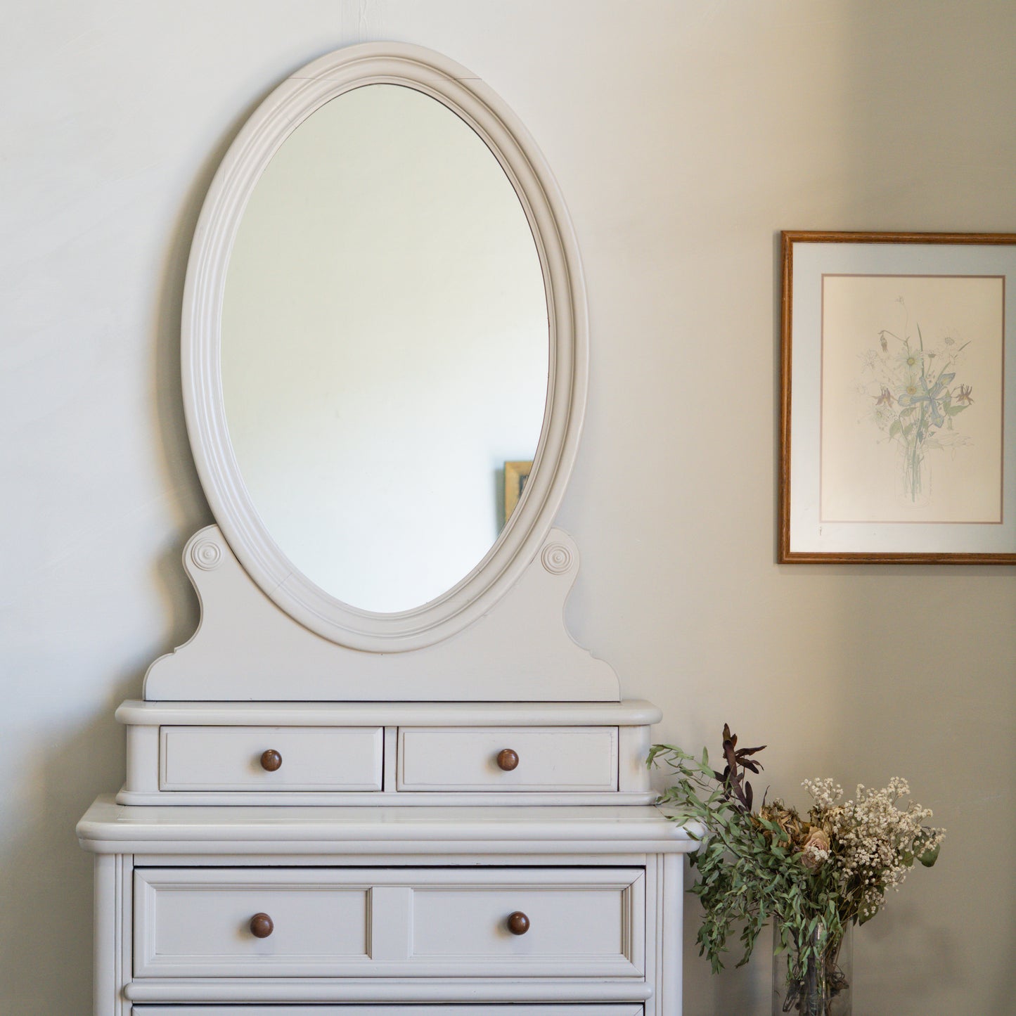 Reburbished Vanity Dresser with Oval Mirorr