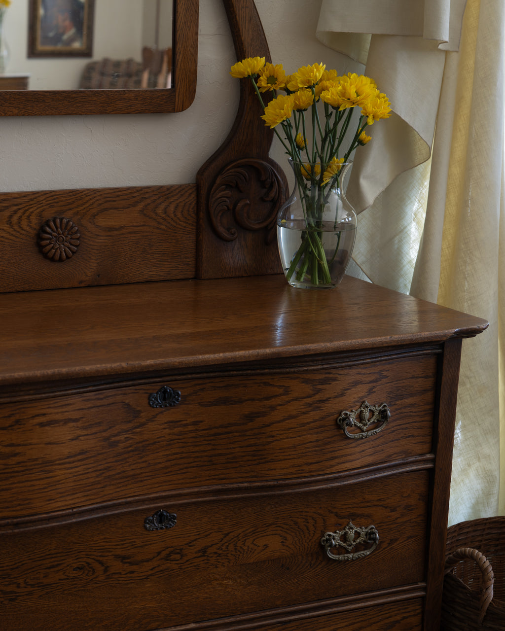 Antique Oak Three-Drawer Dresser with Original Mirror | c. 1900