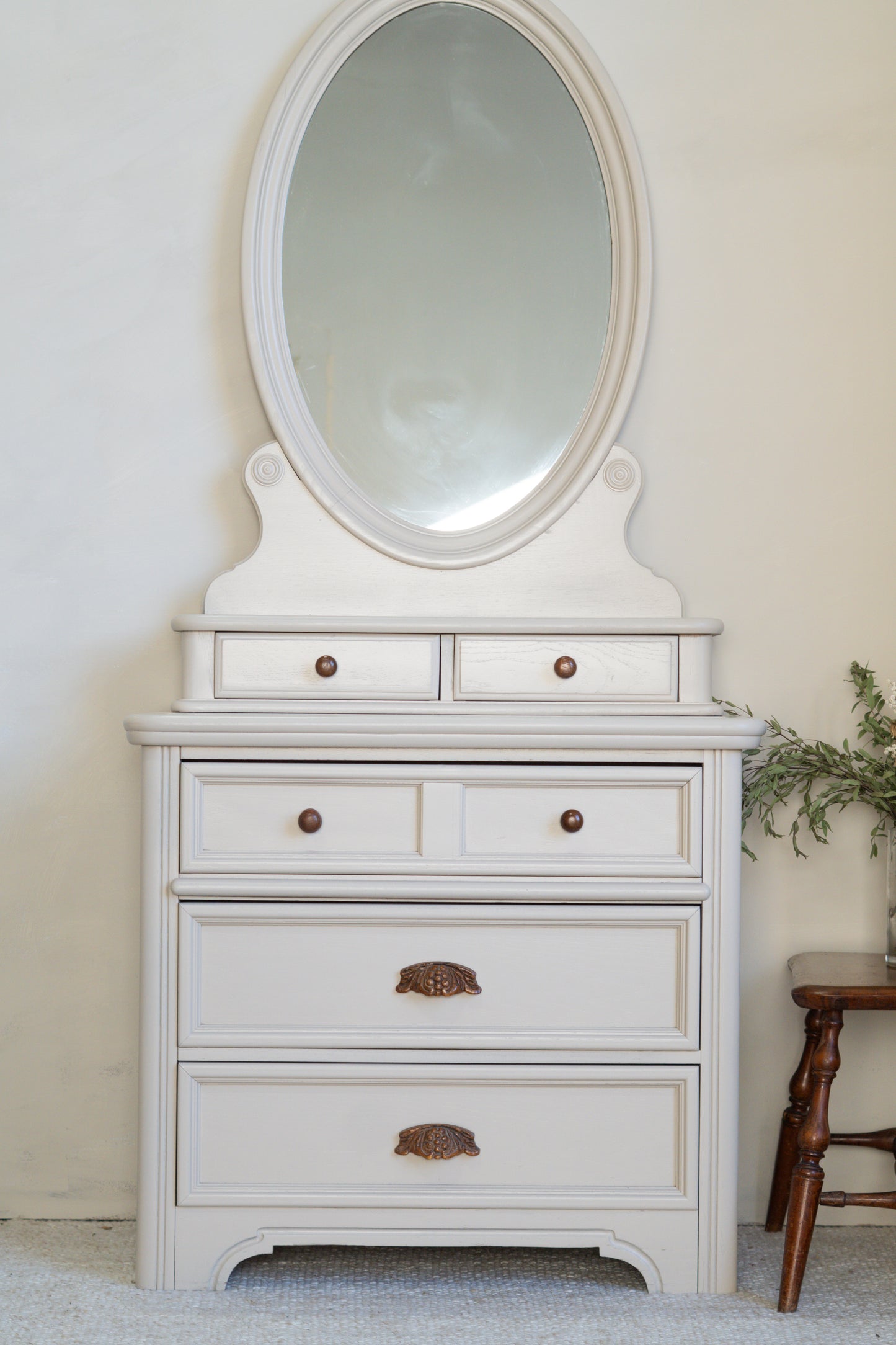Reburbished Vanity Dresser with Oval Mirorr
