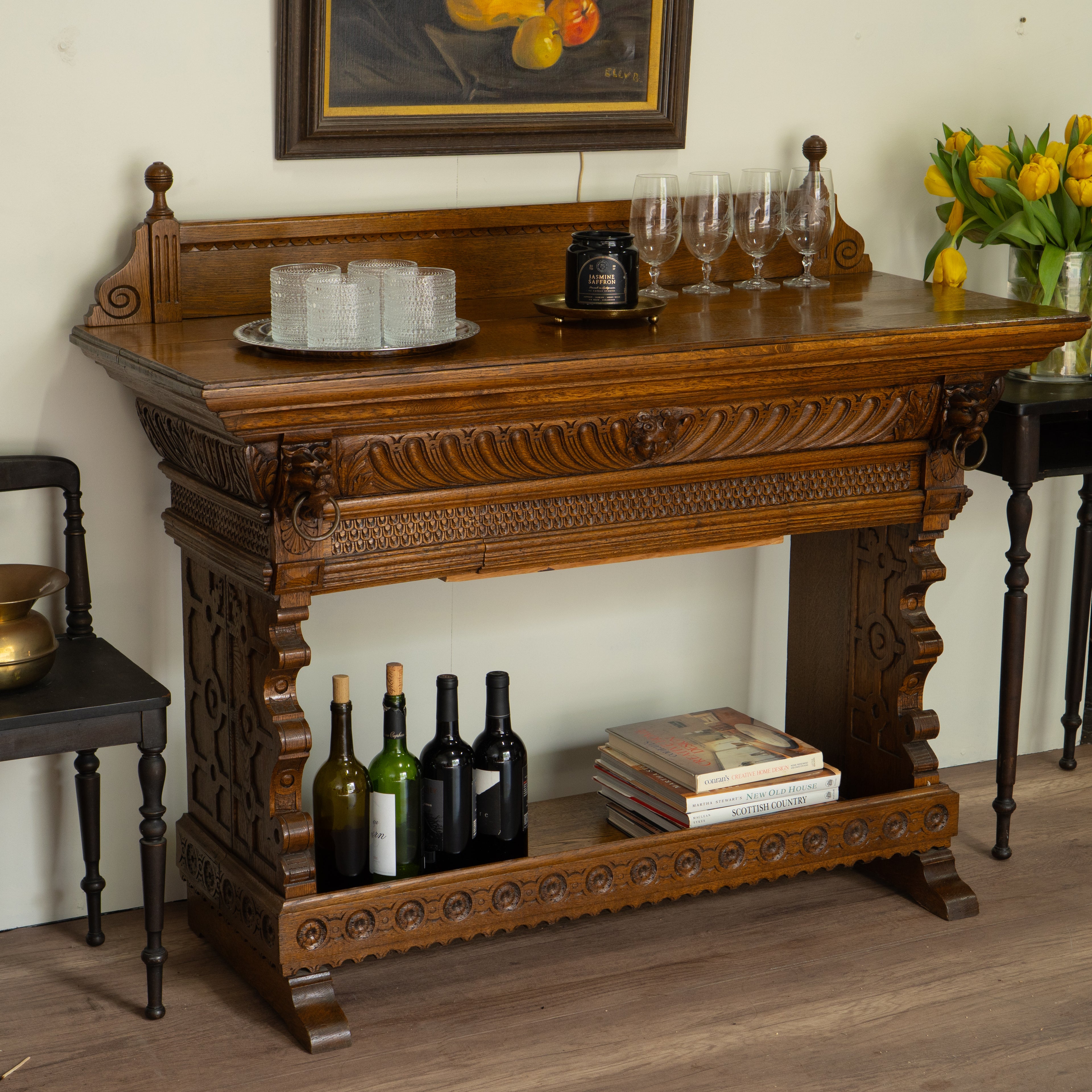Antique Oak Console | James Phillips & Sons Bristol England | Bar Stand | Library Stand