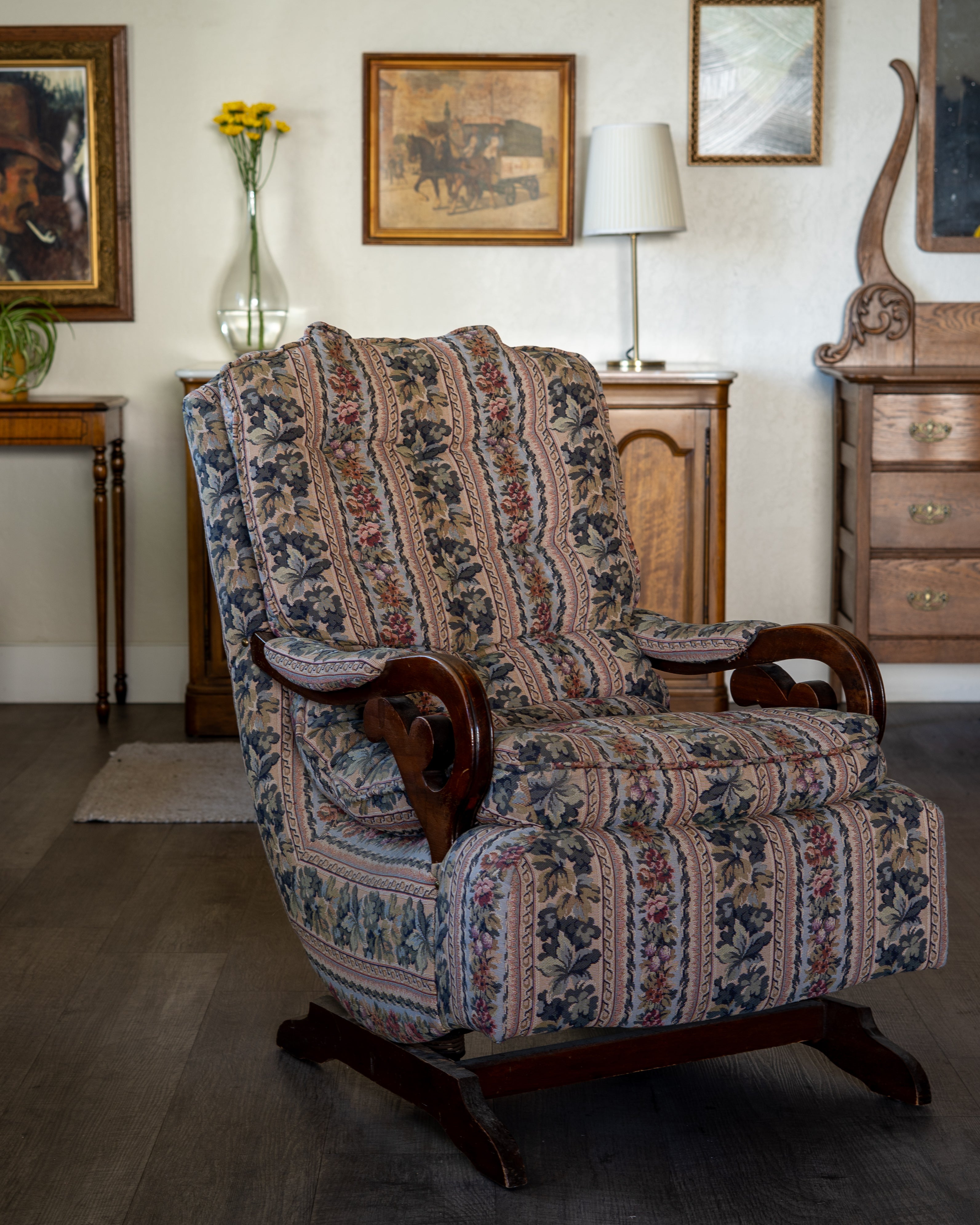 Vintage Wildflower Fabric Rocking Chair – Coil Springs
