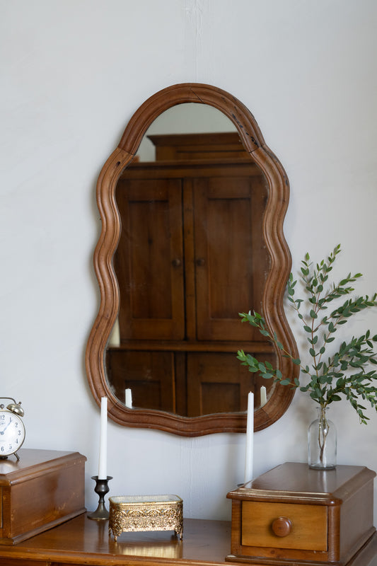 Antique Curvy/Wavy Mirror- Minor wood split