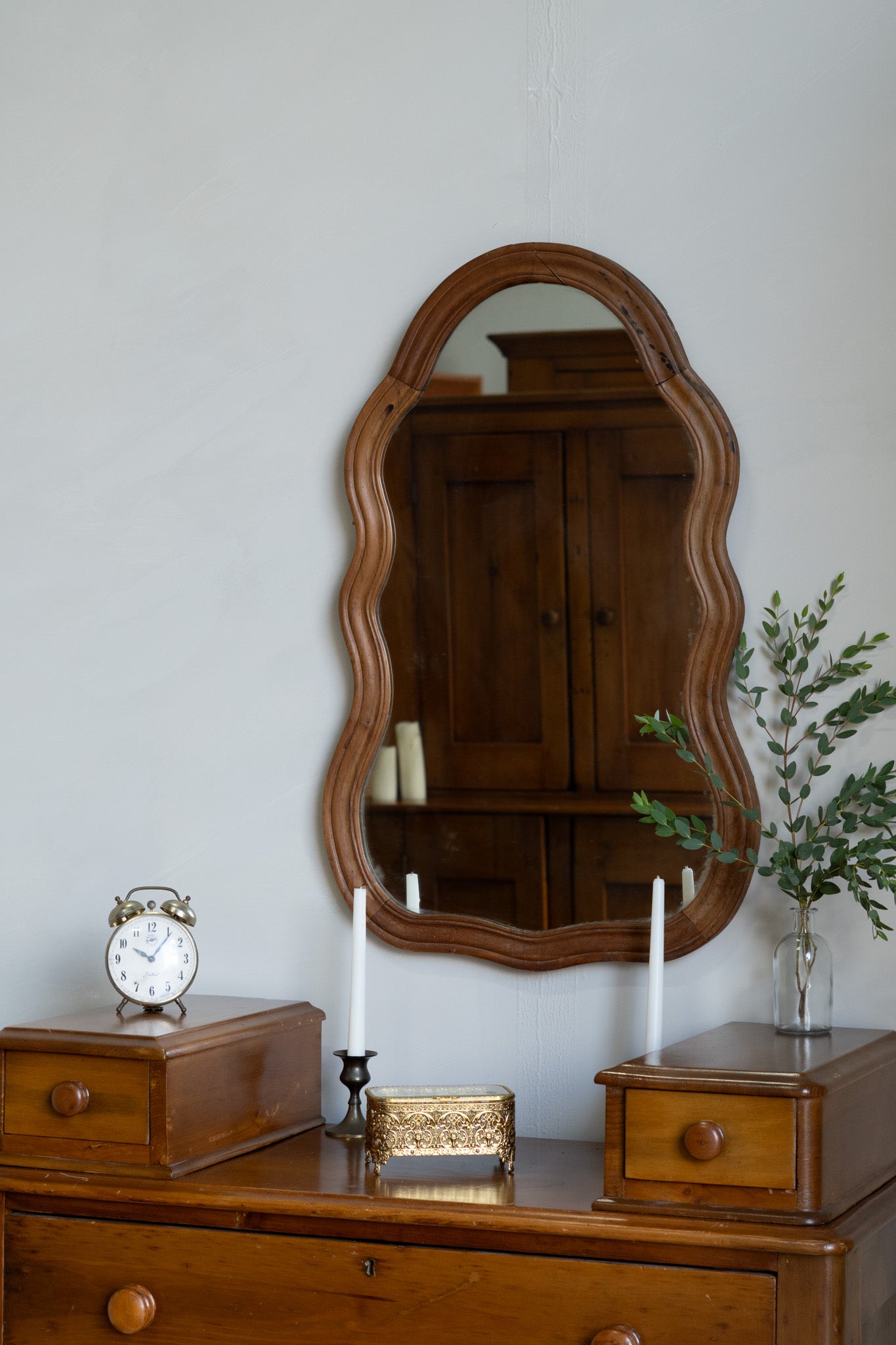 Antique Curvy/Wavy Mirror- Minor wood split