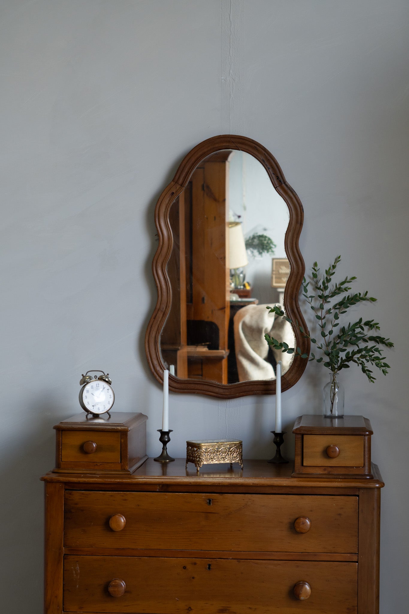 Antique Curvy/Wavy Mirror- Minor wood split