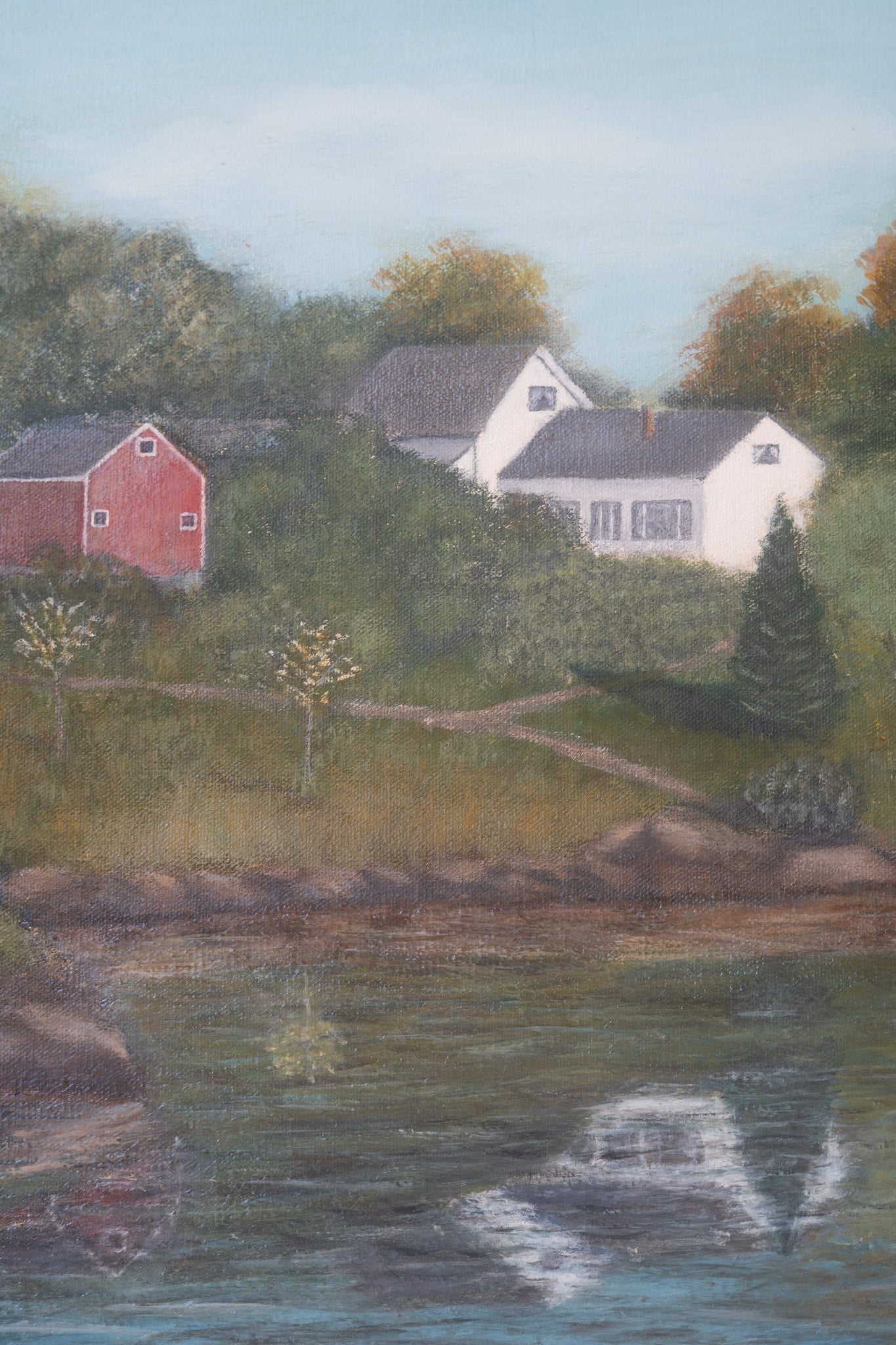 BEAUTIFUL Lake & Chapel Framed Painting