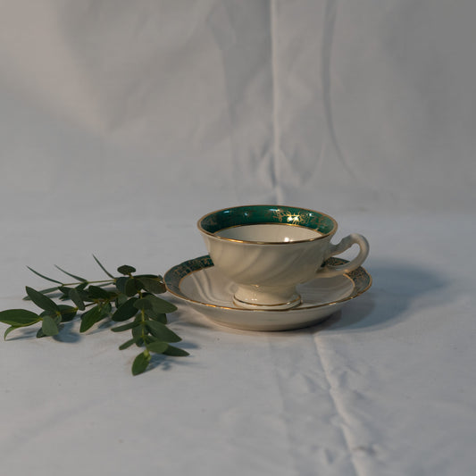 Unique Antique Teacup Green and White
