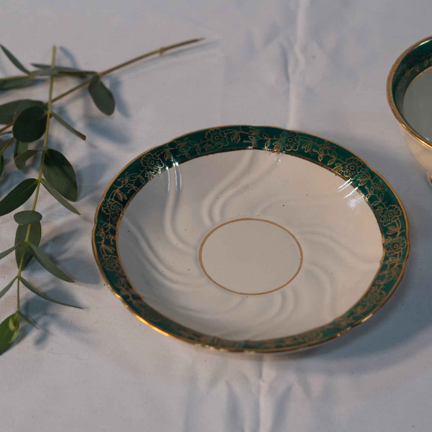 Unique Antique Teacup Green and White