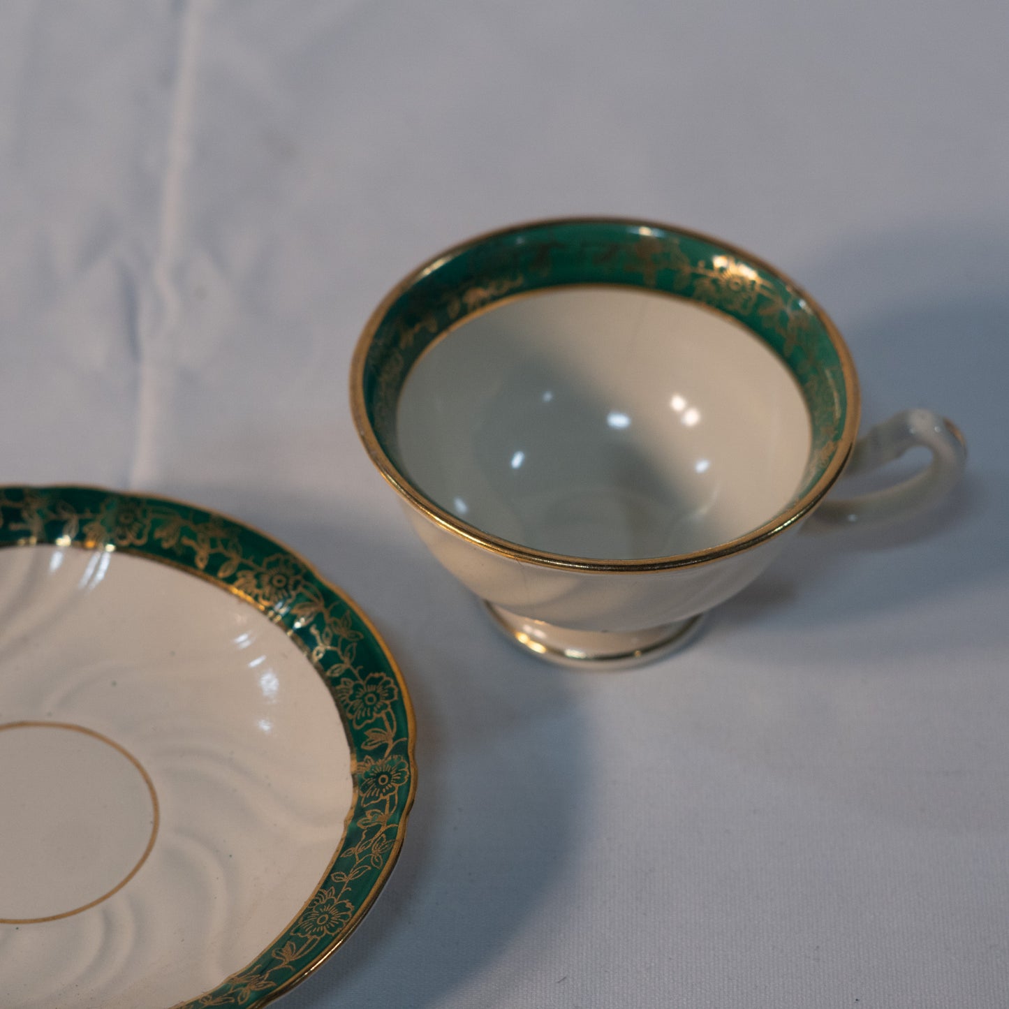 Unique Antique Teacup Green and White