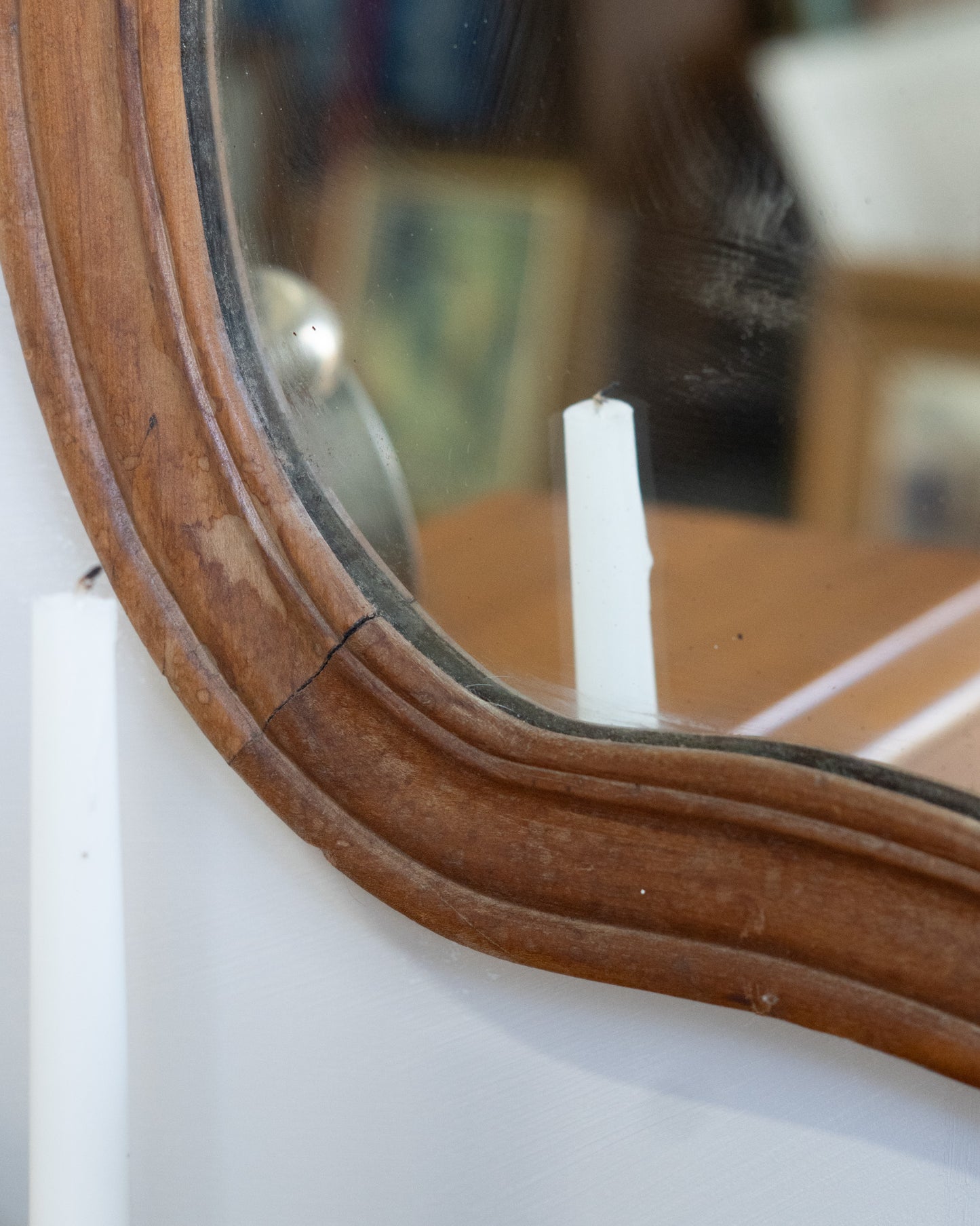 Antique Curvy/Wavy Mirror- Minor wood split
