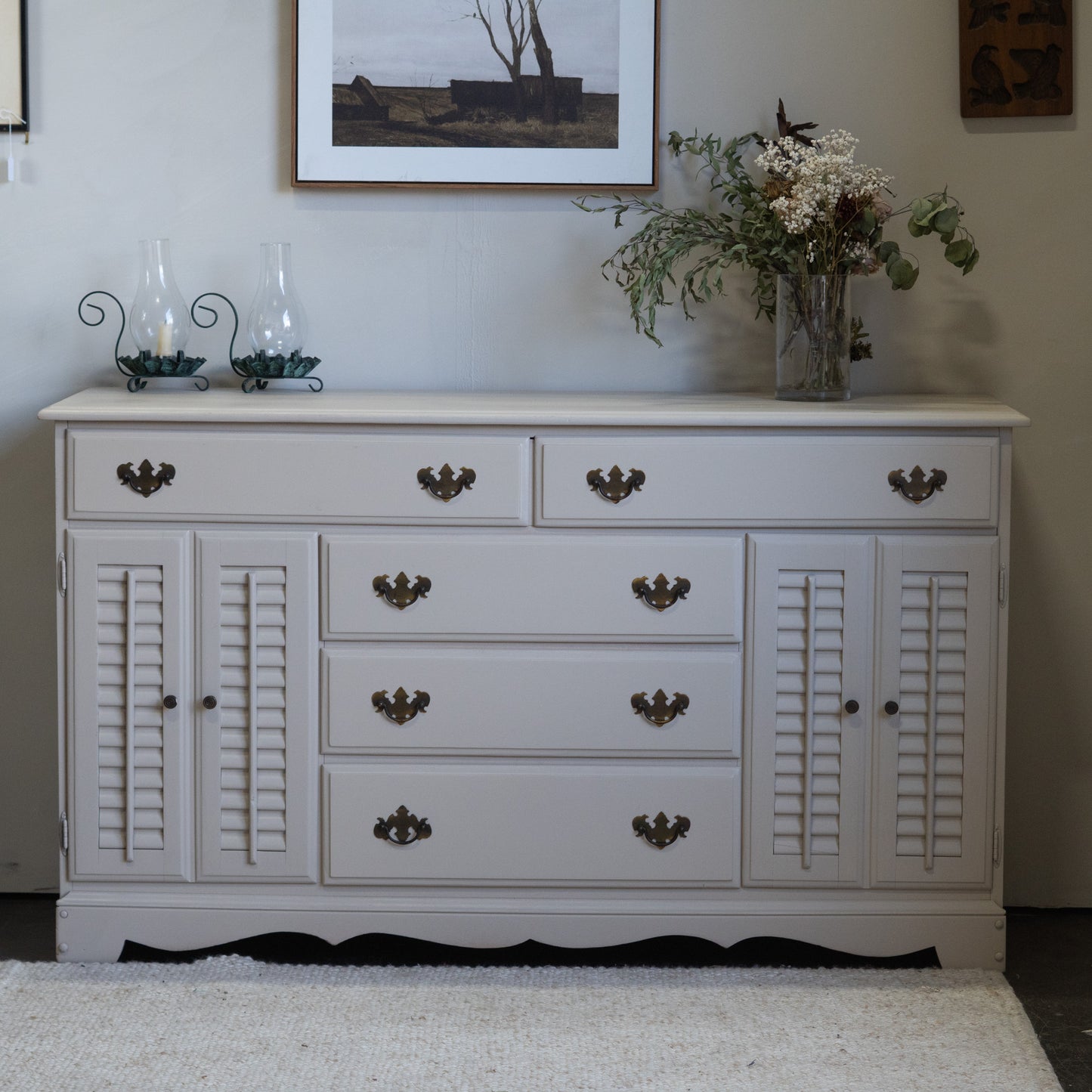 Refinished Buffet in Beige – Vintage Farmhouse Style