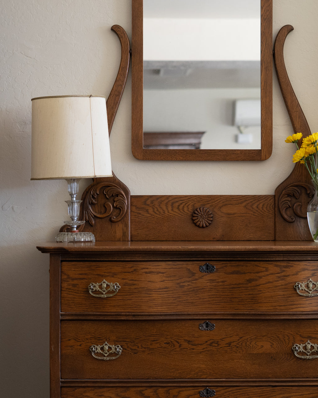 Antique Oak Three-Drawer Dresser with Original Mirror | c. 1900