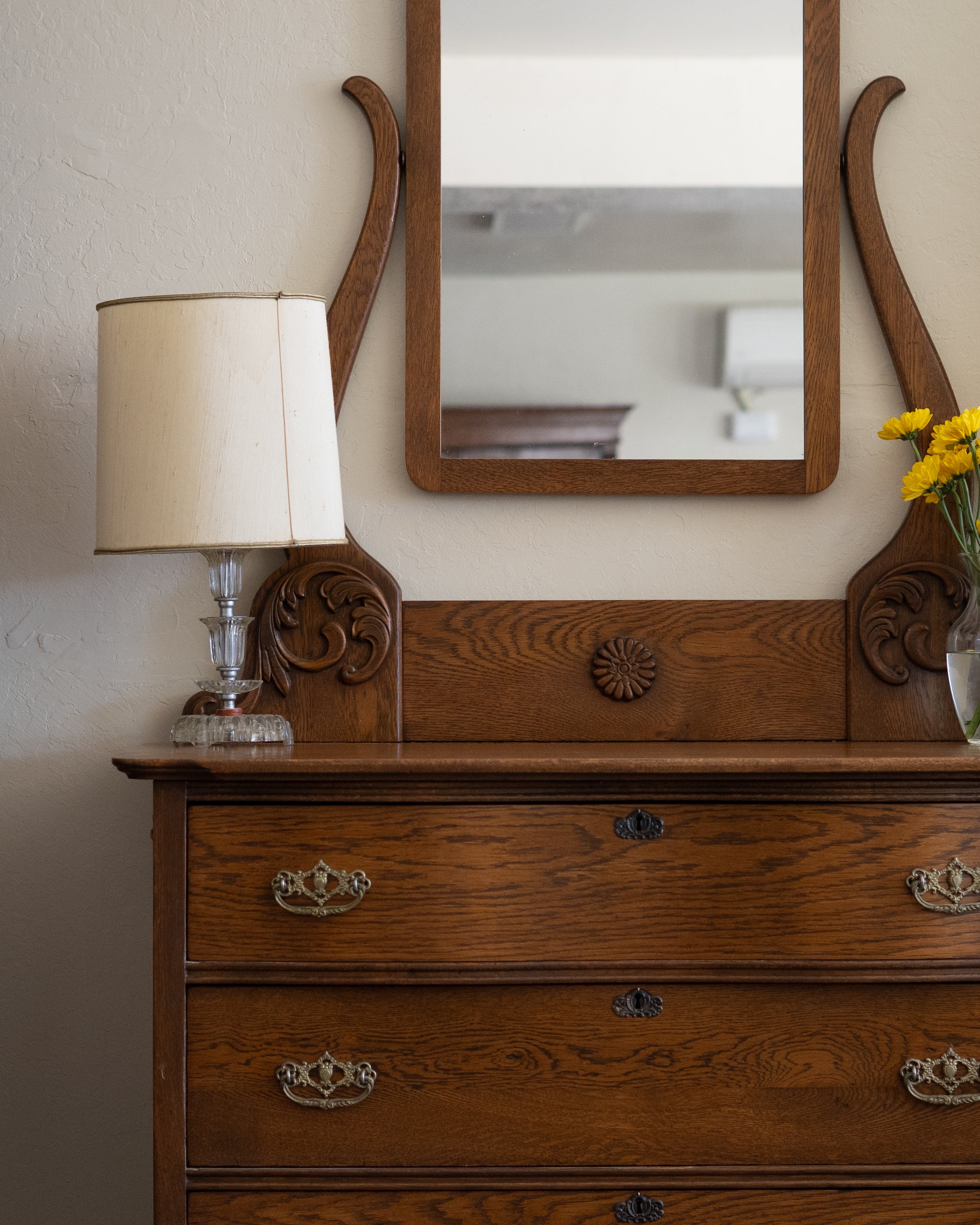 Antique Oak Three-Drawer Dresser with Original Mirror | c. 1900