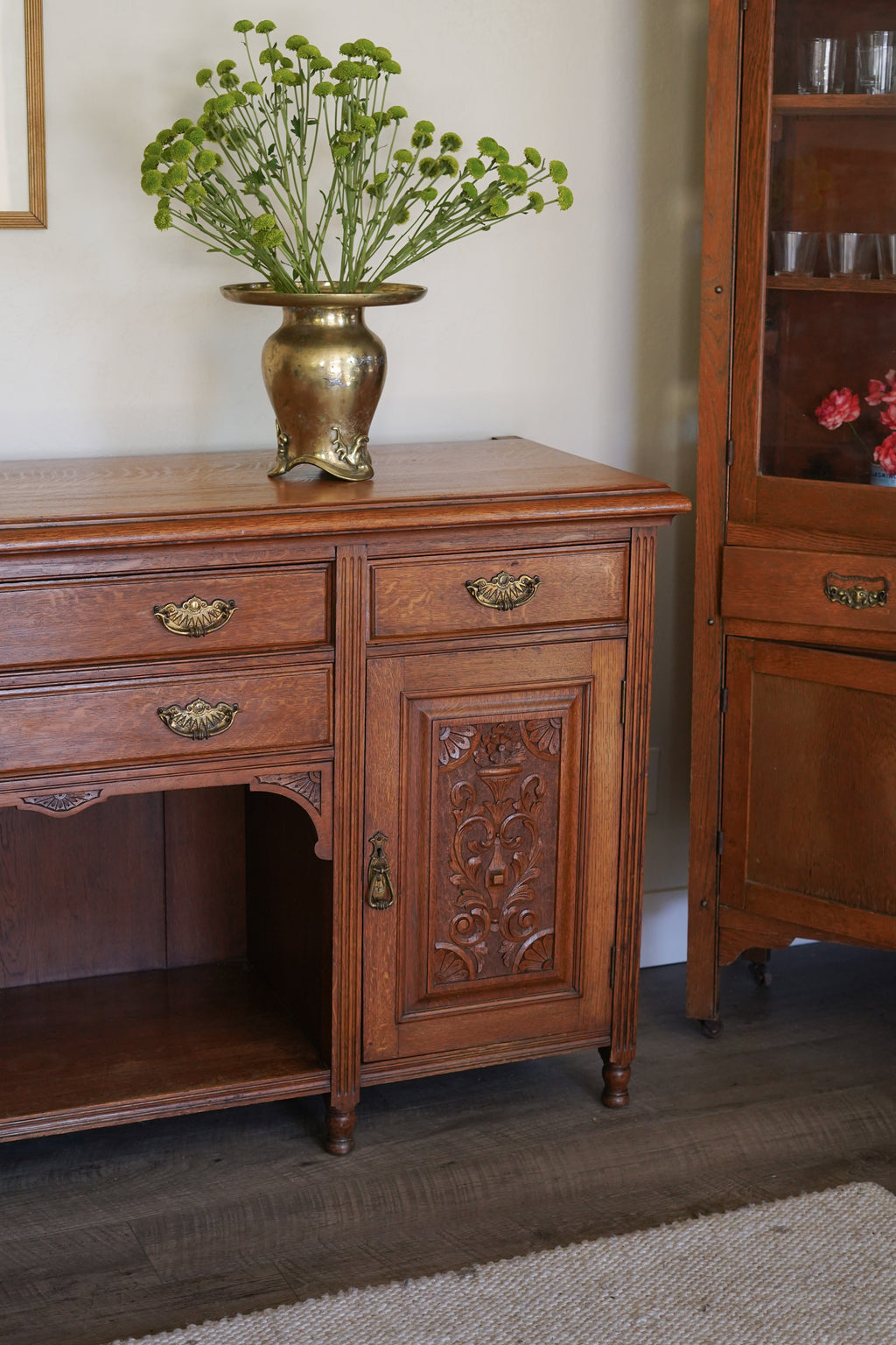 Antique Quarter Sawn Oak Buffet Sideboard