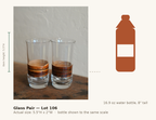 Glass Pair — Lot 106, shown to scale next to a water bottle