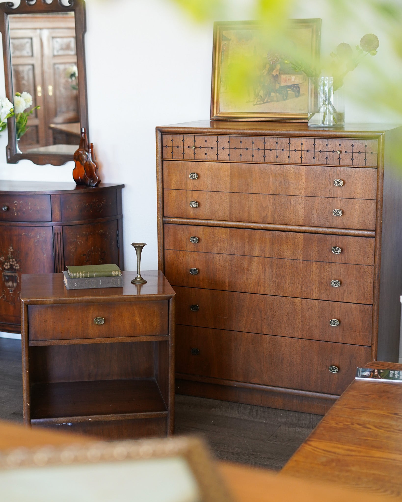 Vintage MCM Dresser with Matching Nightstand — Sold as a Set Only