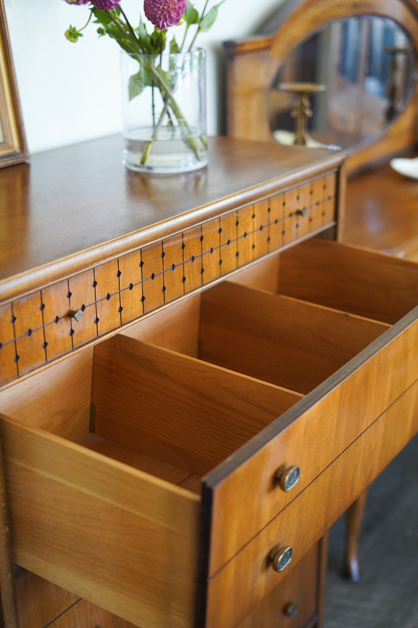 Vintage MCM Dresser with Matching Nightstand — Sold as a Set Only