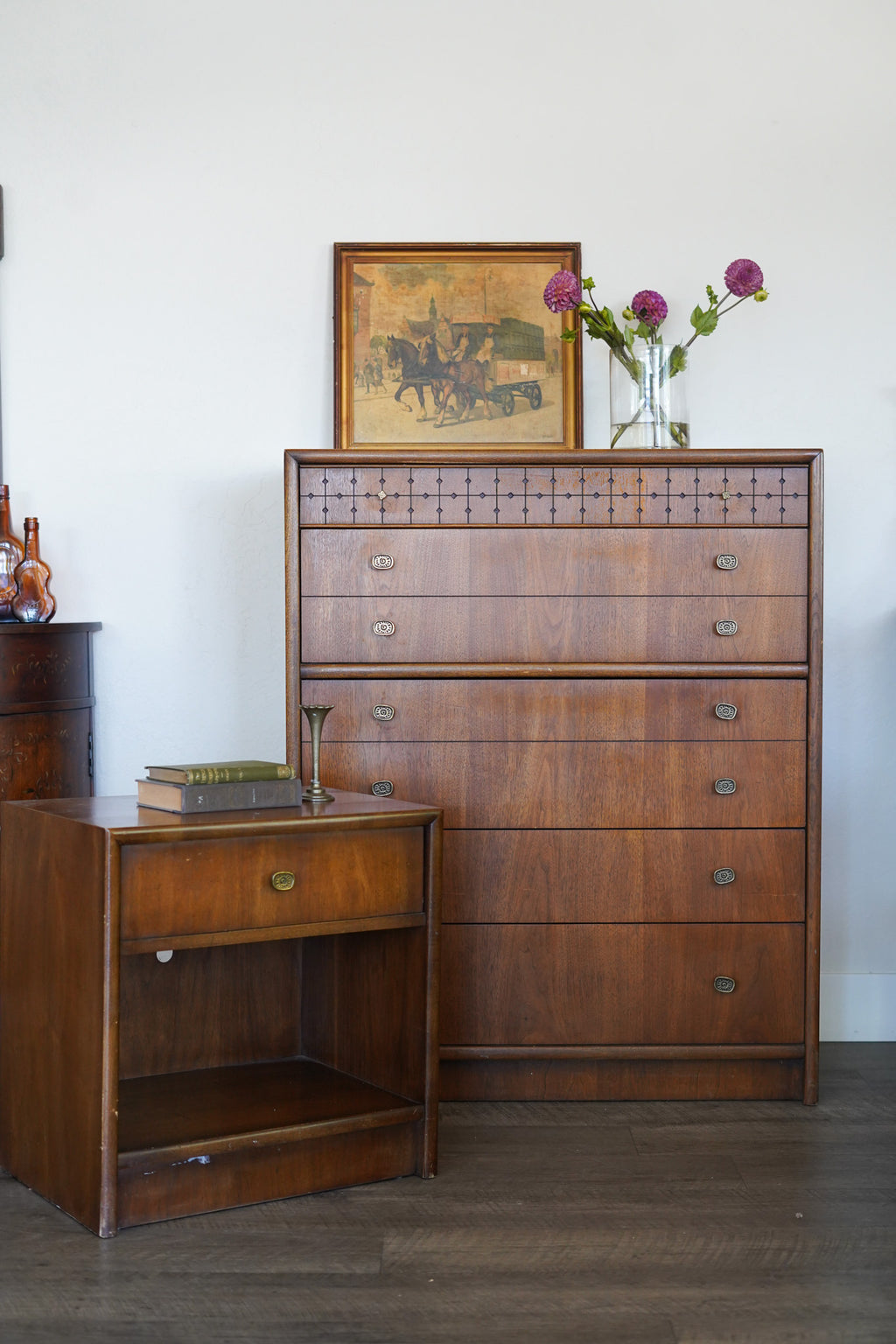 Vintage MCM Dresser with Matching Nightstand — Sold as a Set Only