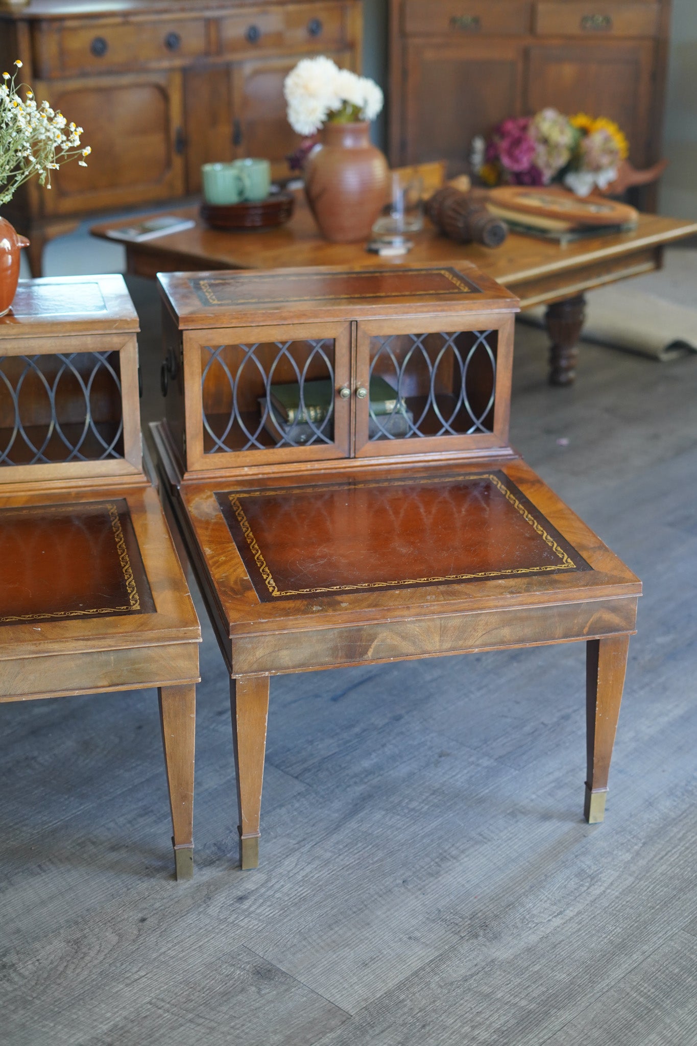 Vintage Leather-Wrapped Nightstands