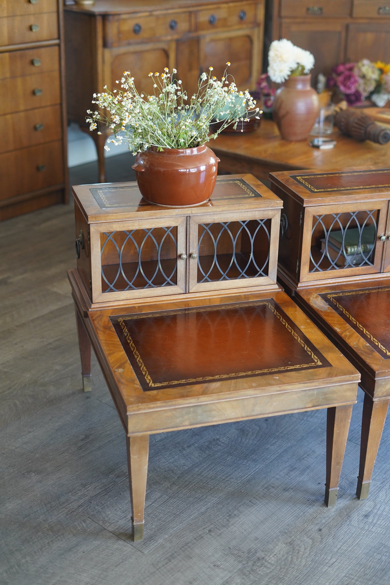 Vintage Leather-Wrapped Nightstands