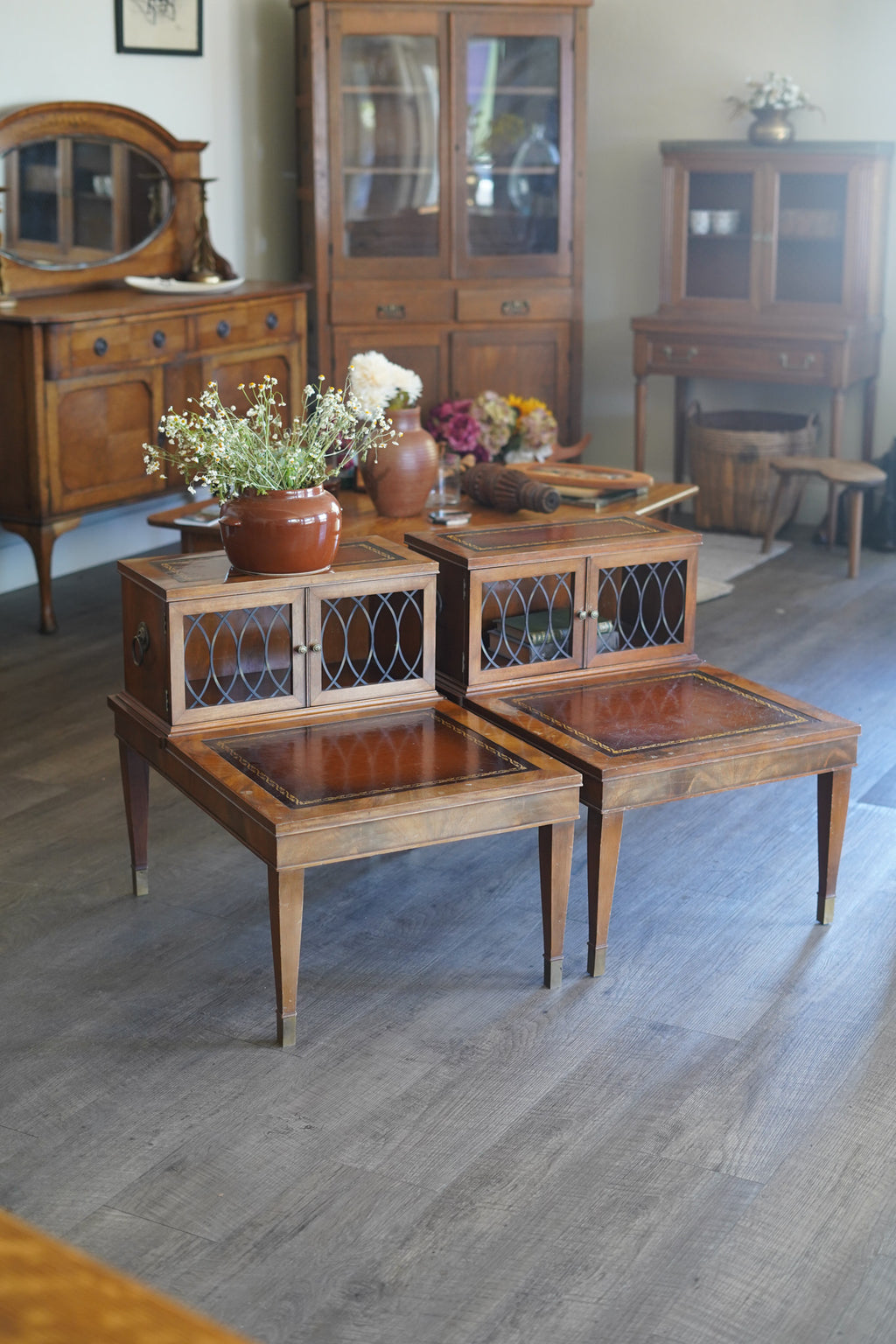 Vintage Leather-Wrapped Nightstands