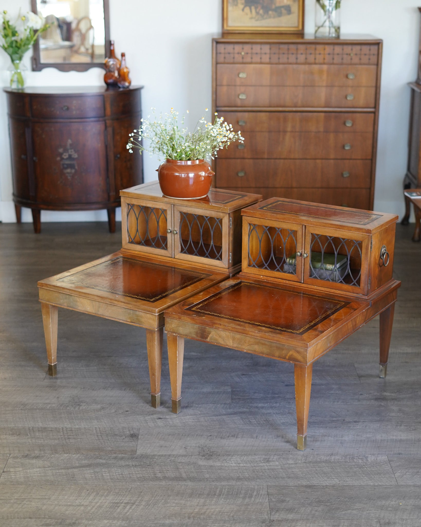 Vintage Leather-Wrapped Nightstands
