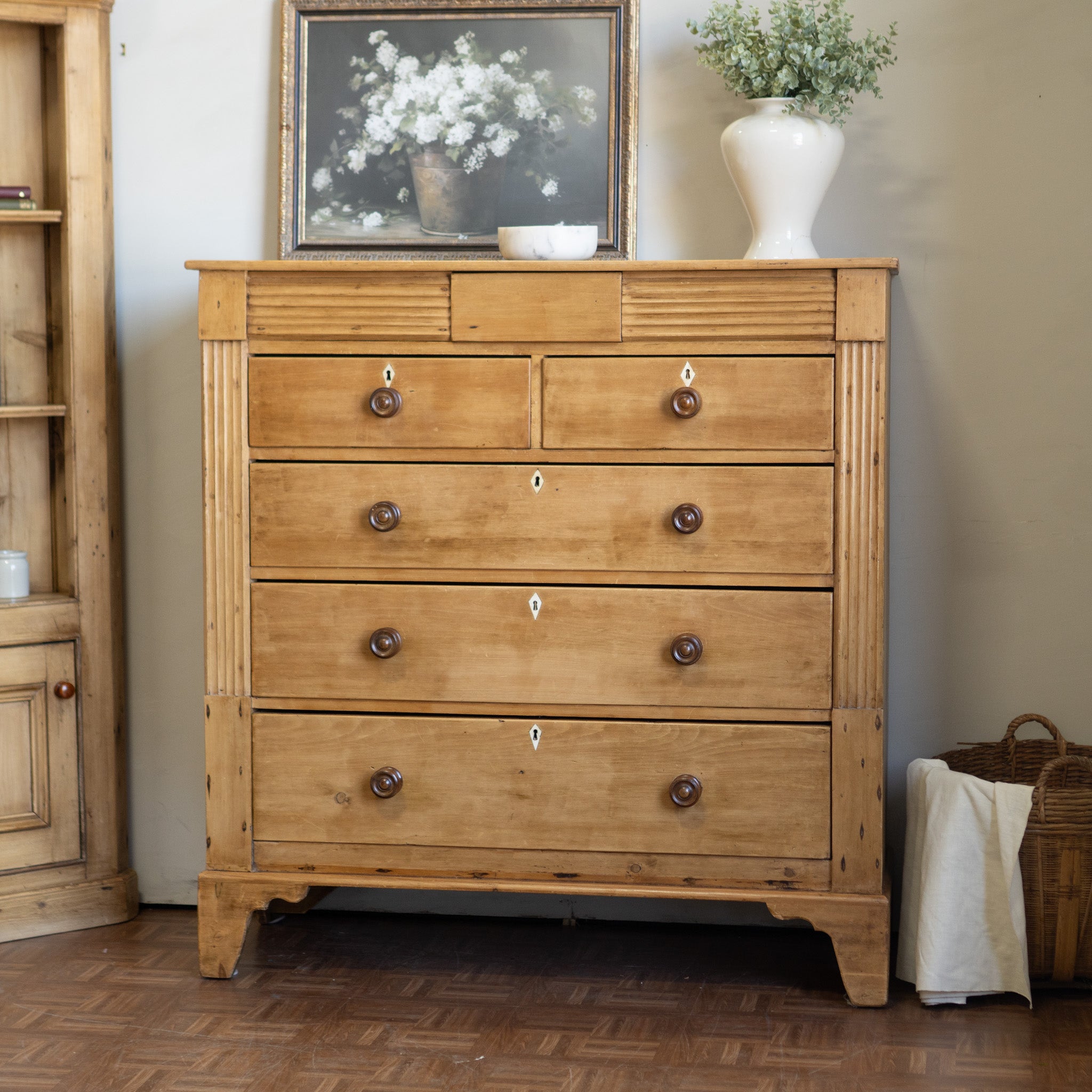 Antique c.1900 Classical Revival Chest | 5 Drawers + Secret Drawer | Continental