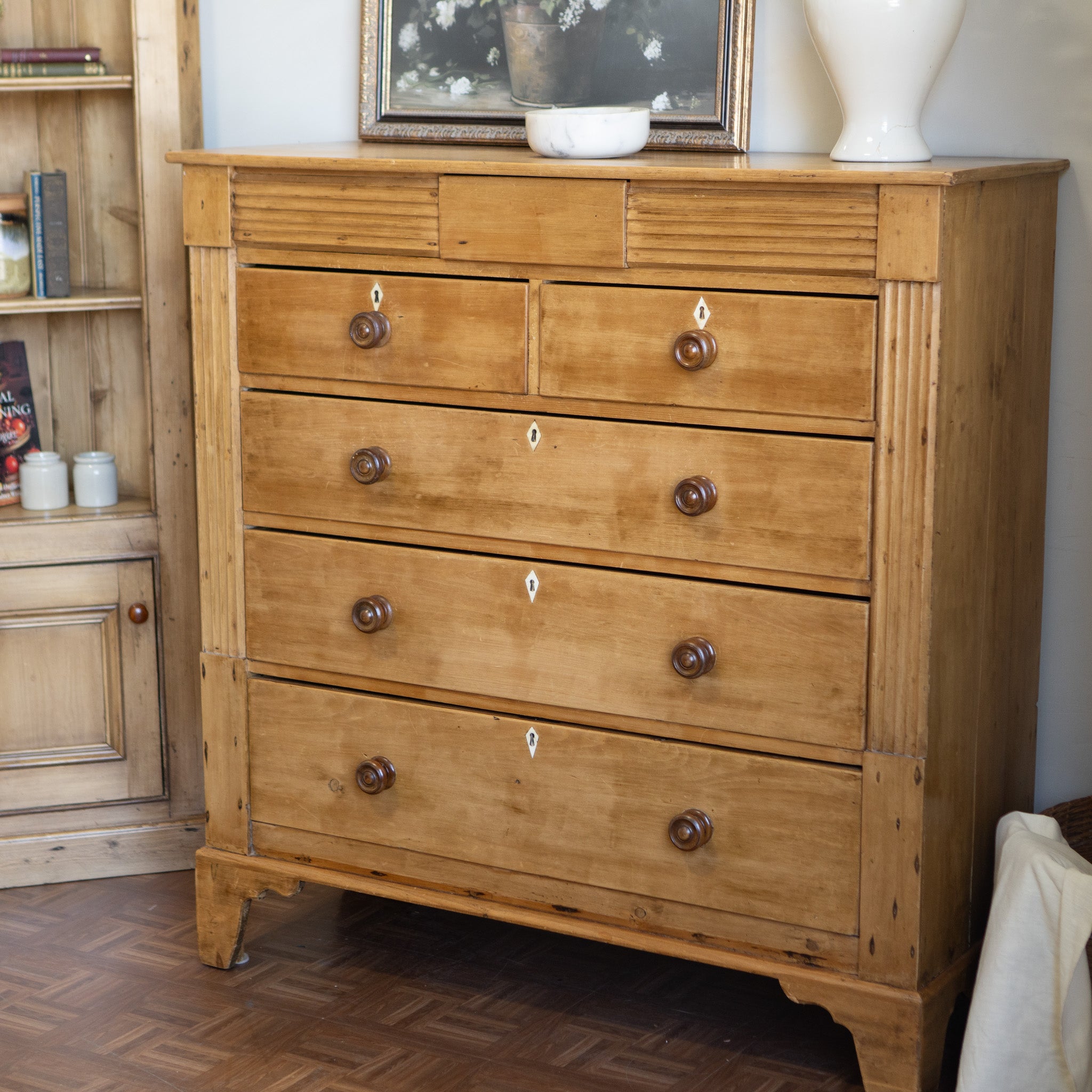 Antique c.1900 Classical Revival Chest | 5 Drawers + Secret Drawer | Continental