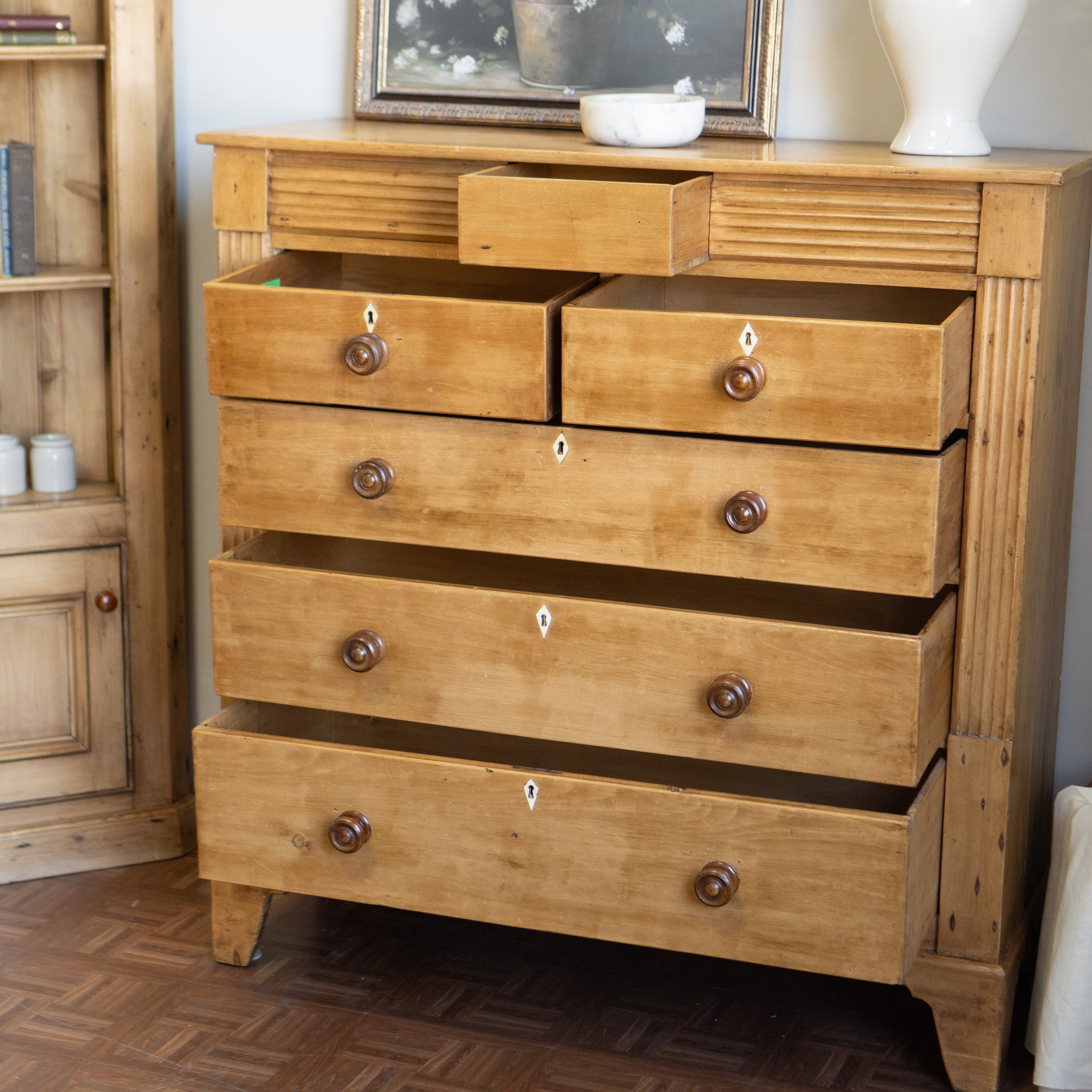 Antique c.1900 Classical Revival Chest | 5 Drawers + Secret Drawer | Continental