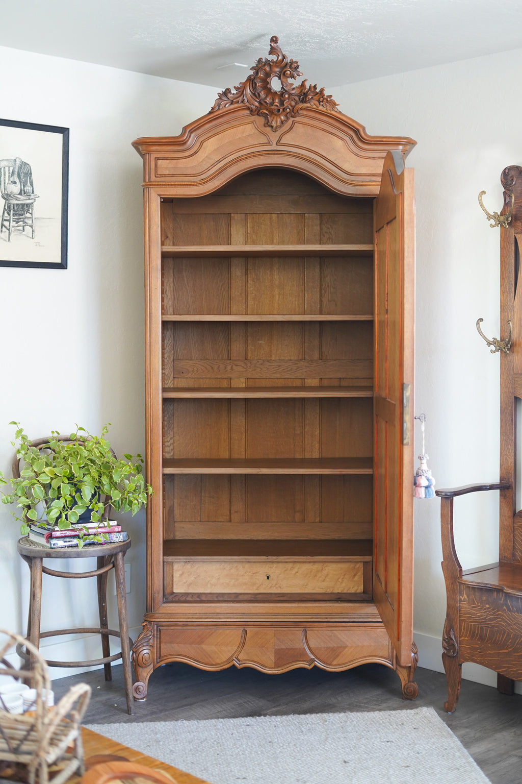 Vintage French Provincial Louis XV-Style Mirrored Armoire