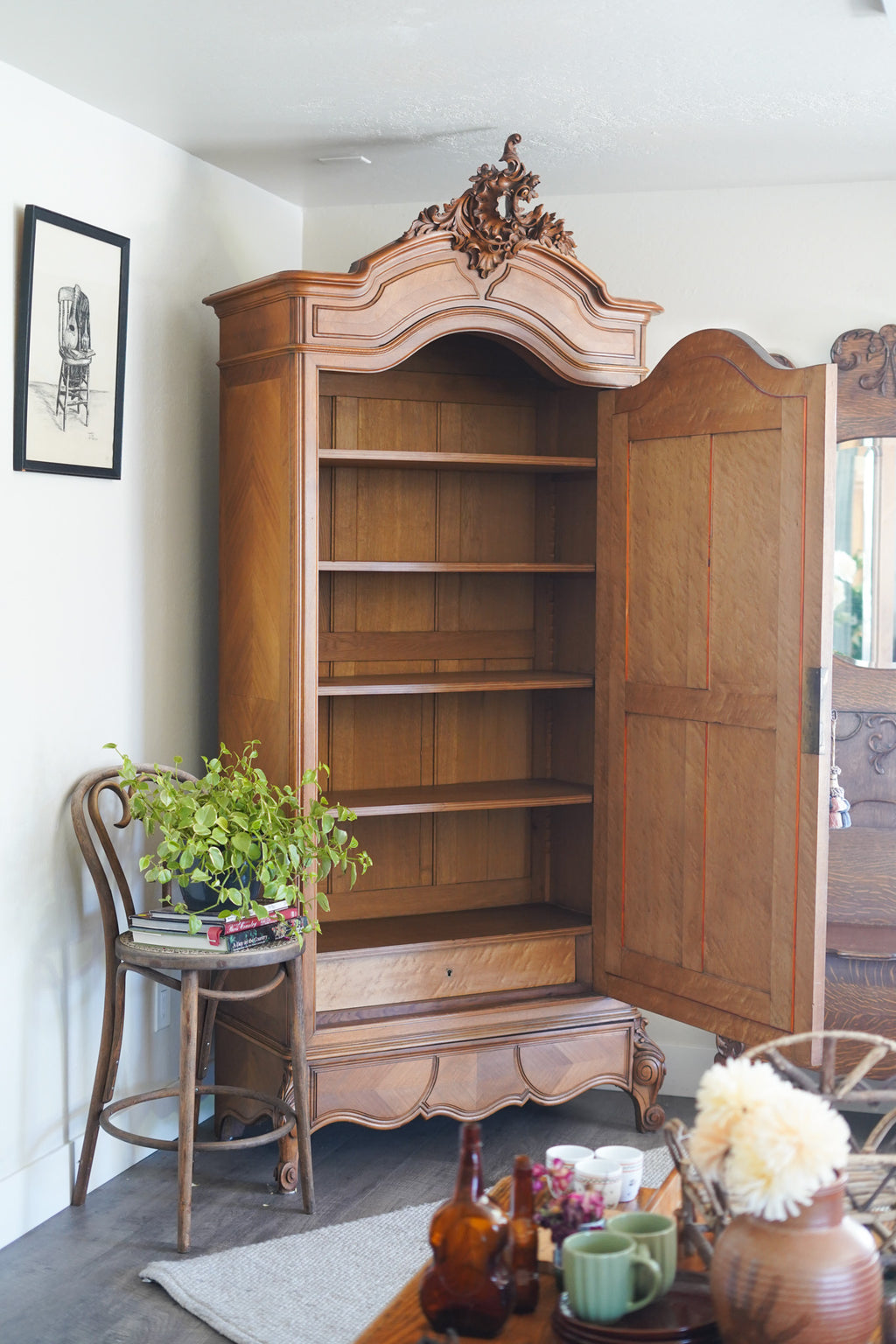 Vintage French Provincial Louis XV-Style Mirrored Armoire